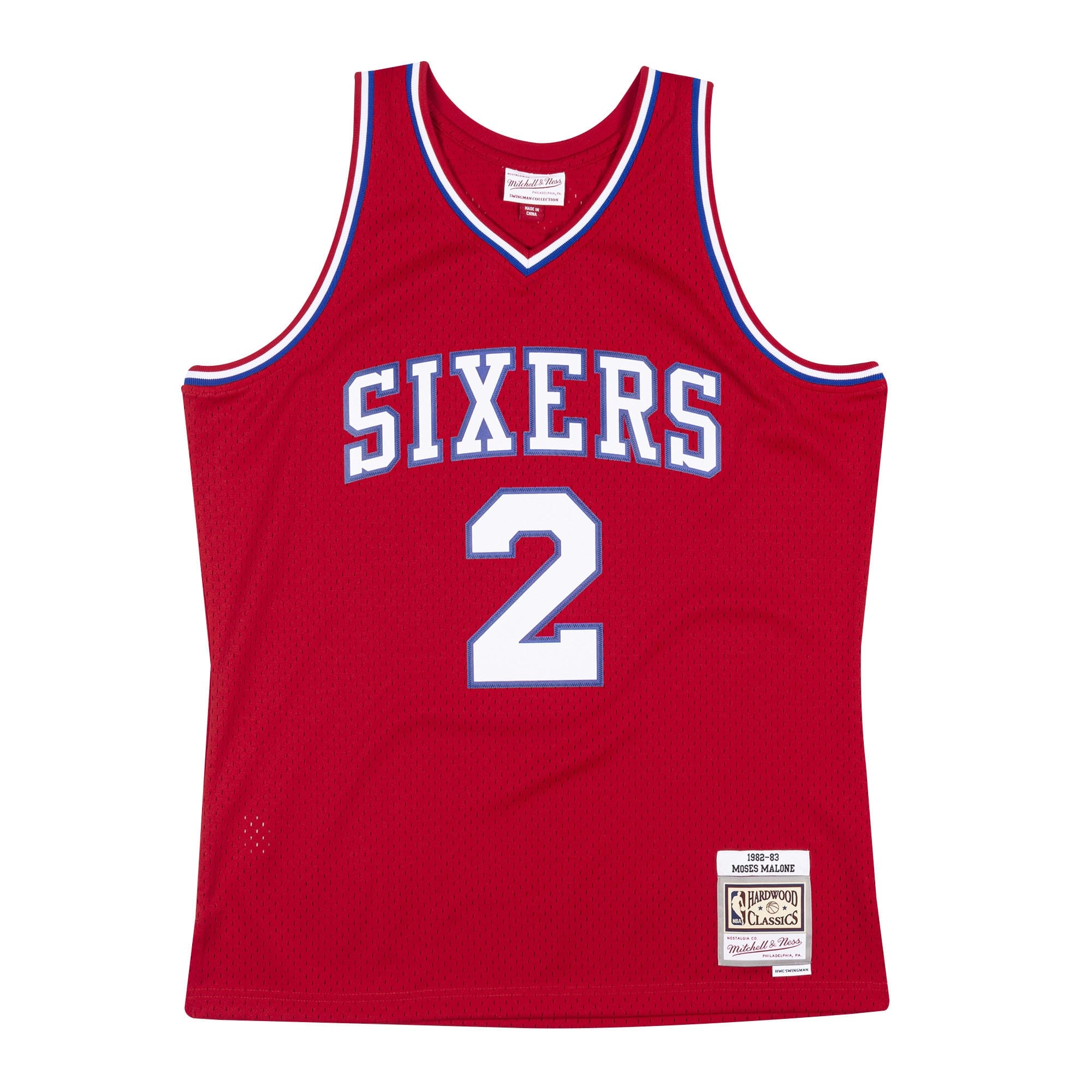 Moses Malone #2 Philadelphia 76ers 1982-83 Mitchell & Ness Swingman NBA Jersey Red