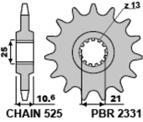 PBR Steel Standard Countershaft Sprocket 2331 - 525Ref: Pbr01205A / 1077636002
