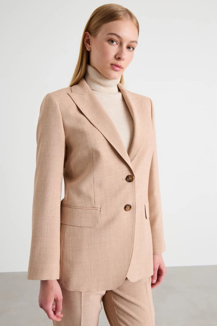 Basketweave mélange blazer - CAMEL