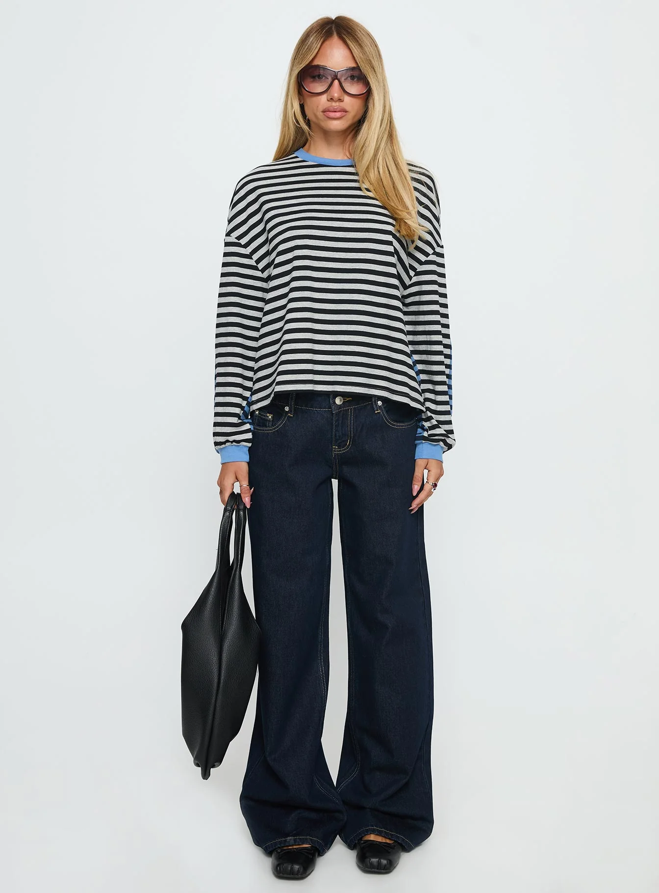 Taysha Long Sleeve Top Black / Grey Stripe