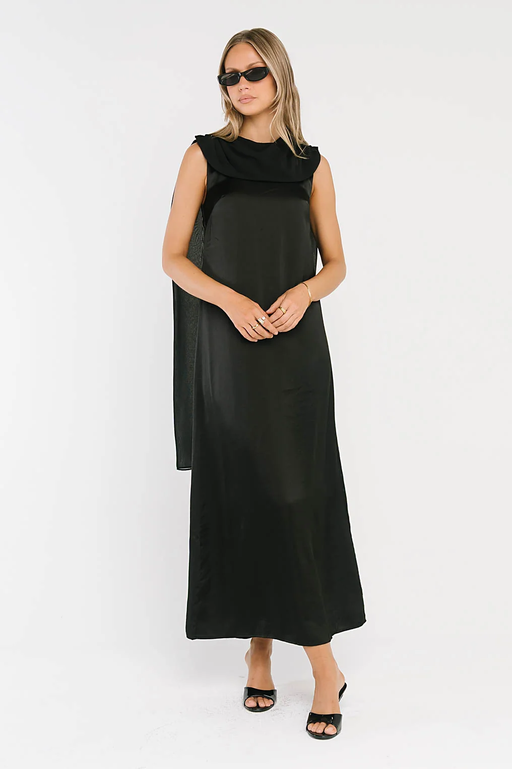 Lauren Satin Maxi Dress in Black