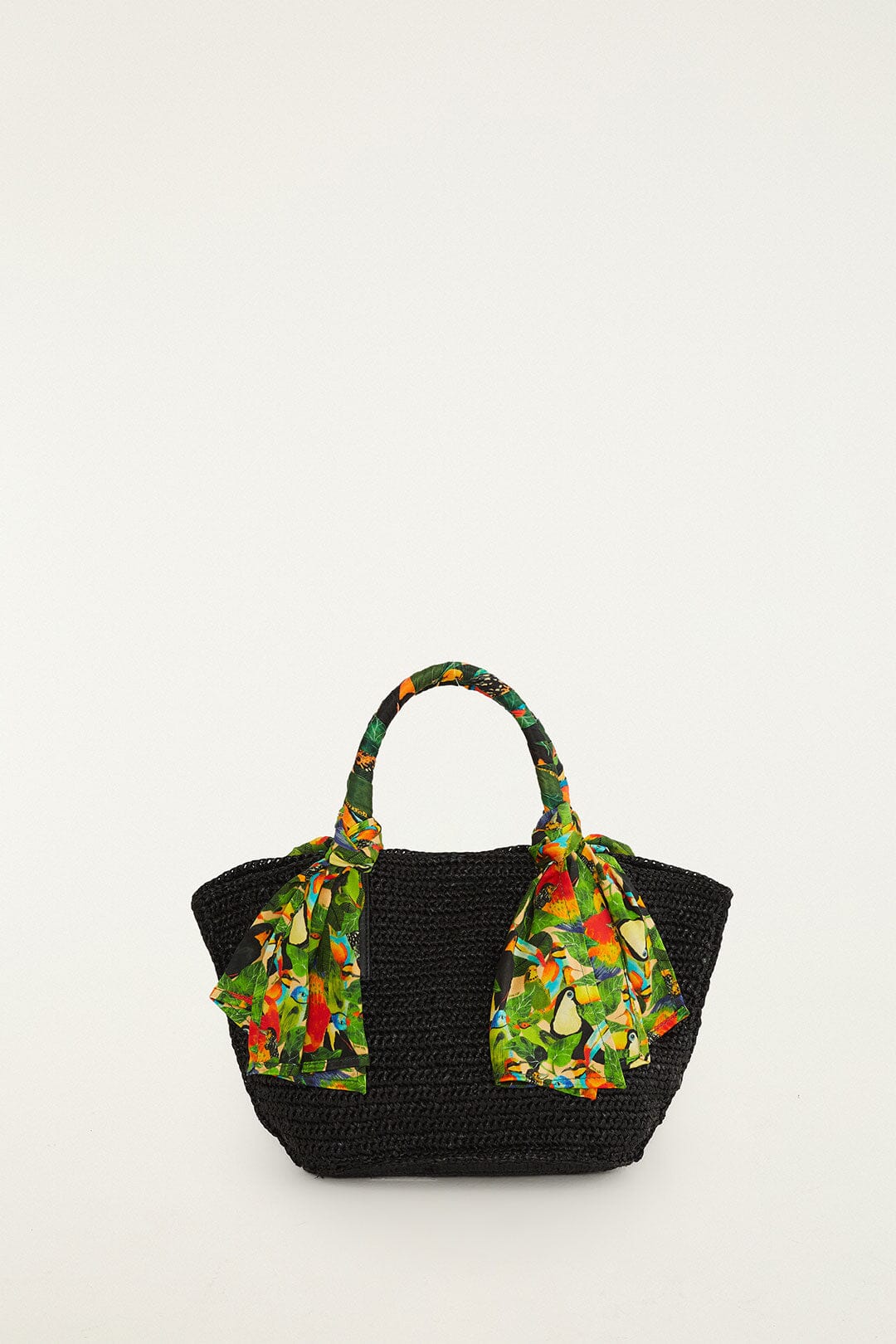 Black Scarf Raffia Mini Basket Bag