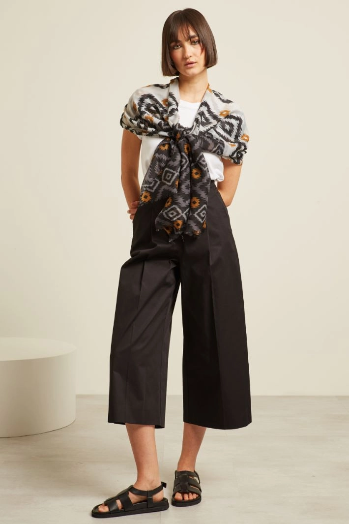 Fringed stole - BLACK WHITE CAMEL