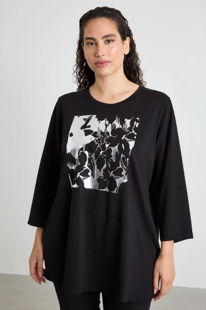 Stretch cotton jersey T-shirt - BLACK SILVER