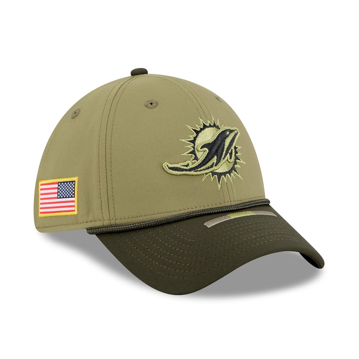 Miami Dolphins 2025 NFL Salute to Service 39THIRTY Flex Cap Olive