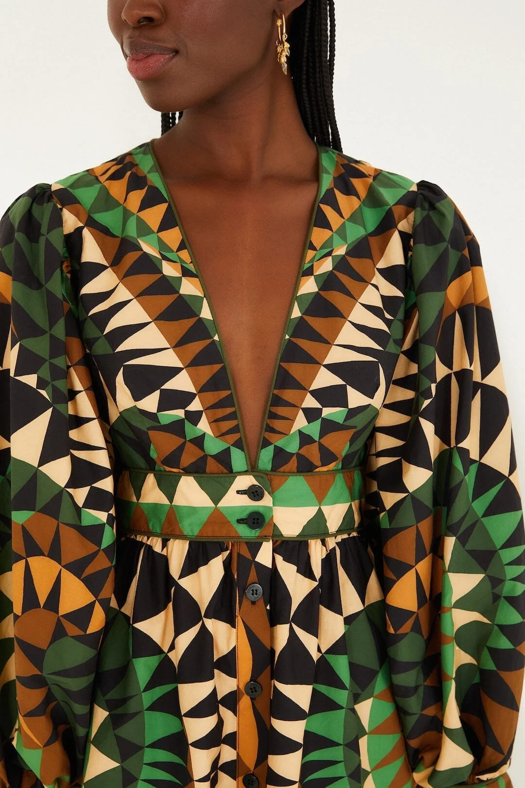 Green Heart Deco Puff Sleeve  Mini Dress