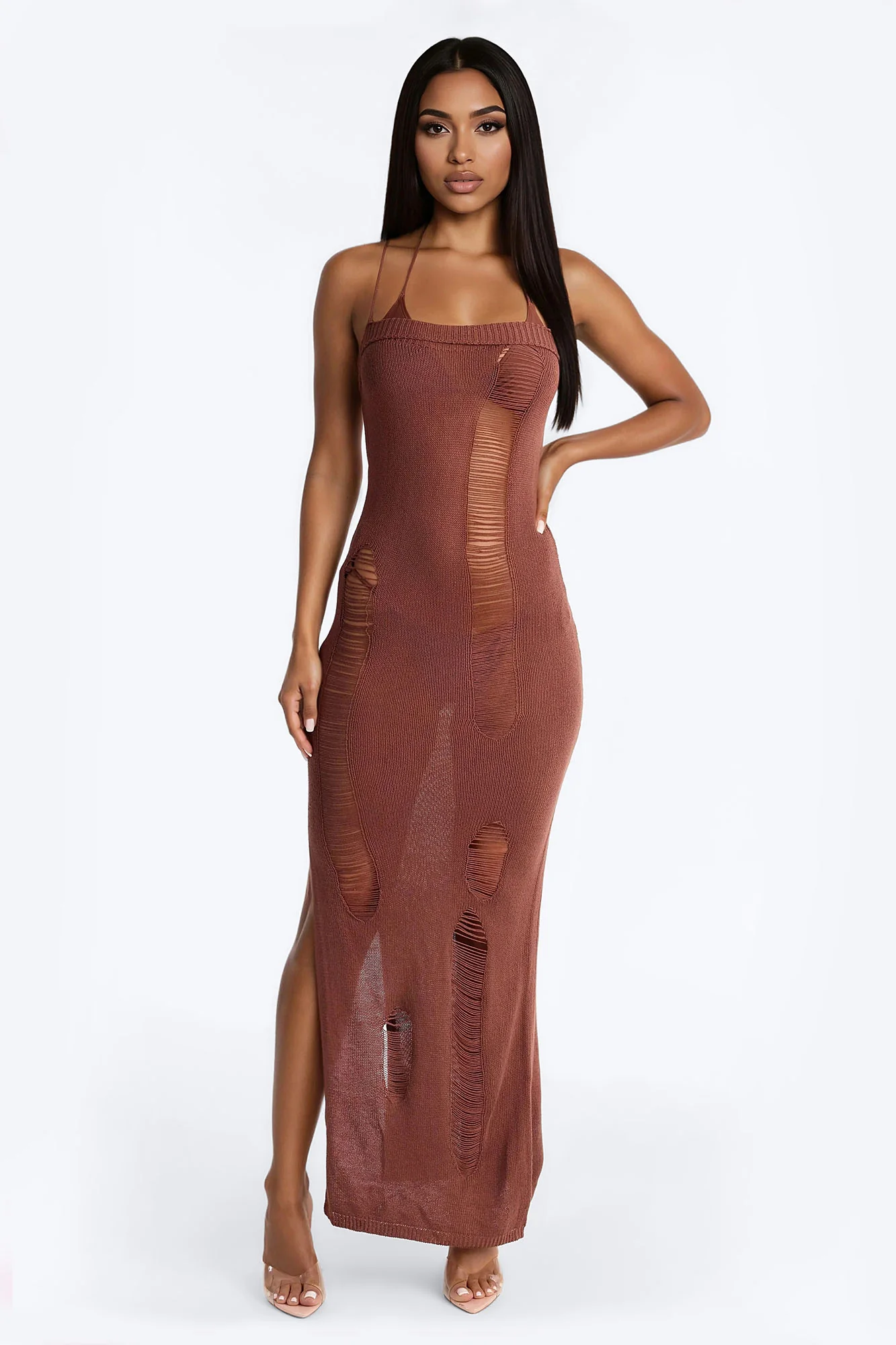 Penny Crochet Swim Cover Up Maxi Dress - Chocolate