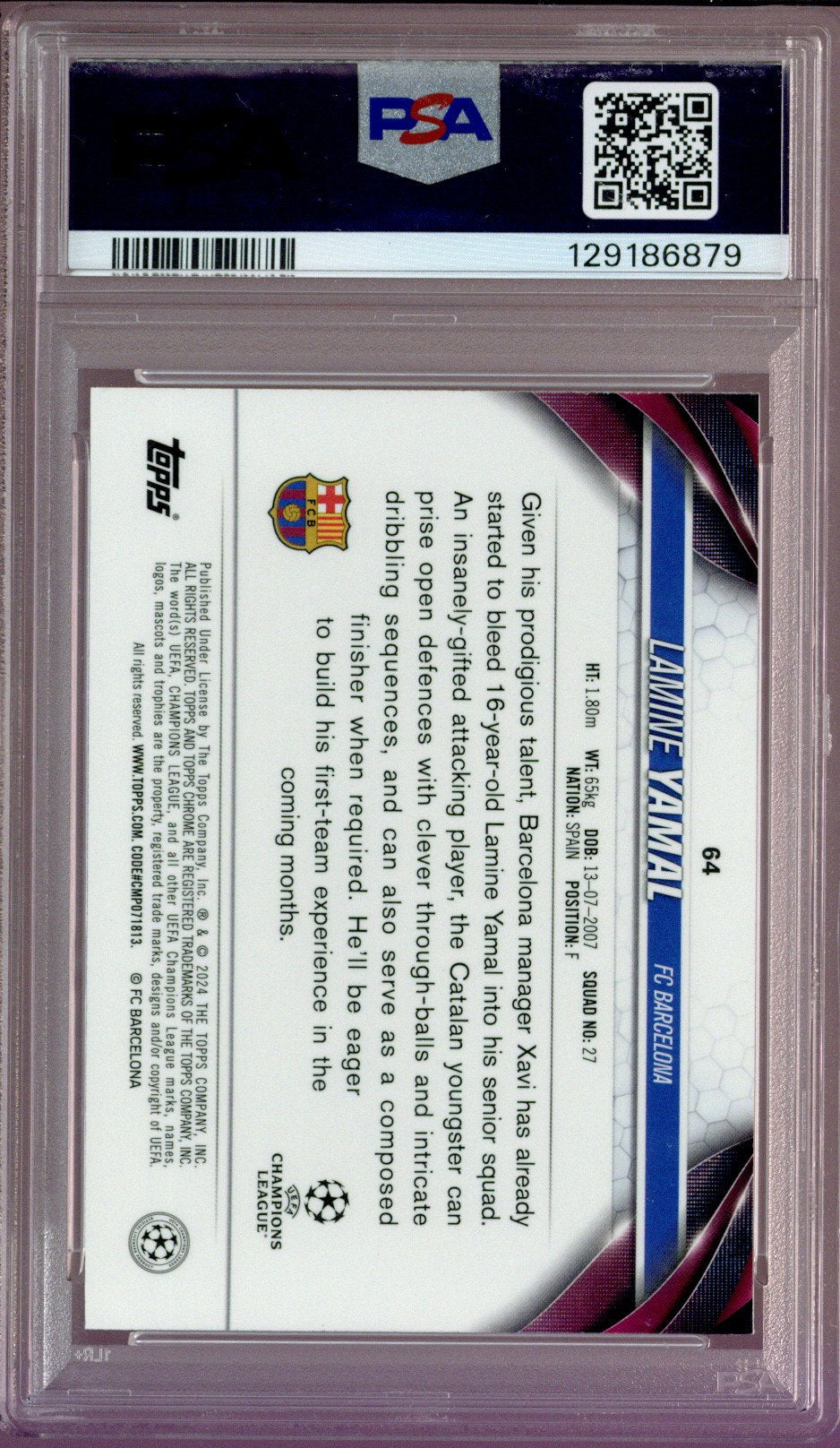 2023/24 Topps Chrome UCC Lamine Yamal #64 PSA 10