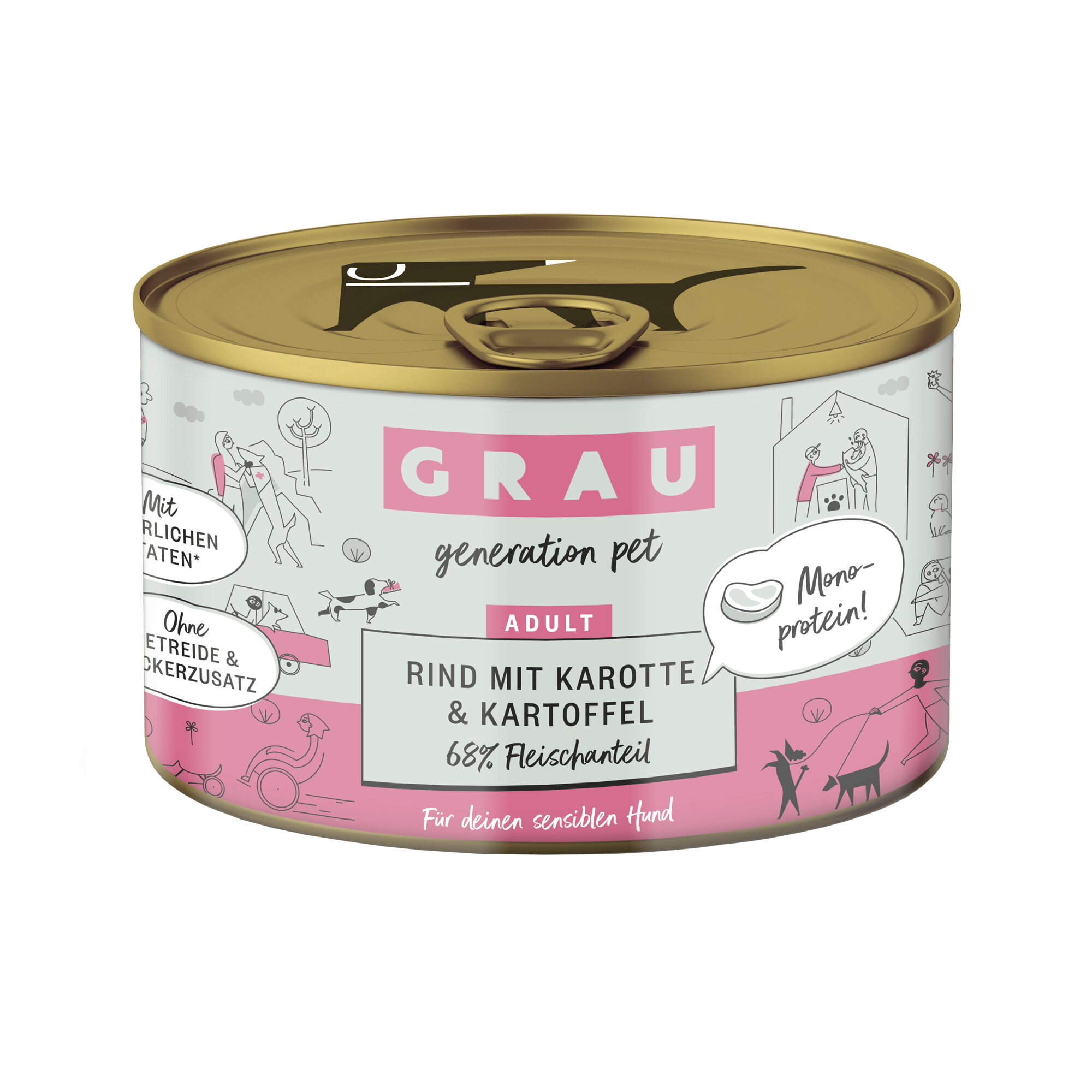 Grau Grain-Free Dog Food - Beef with Carrot and Potato Tin - 6 x 200 g