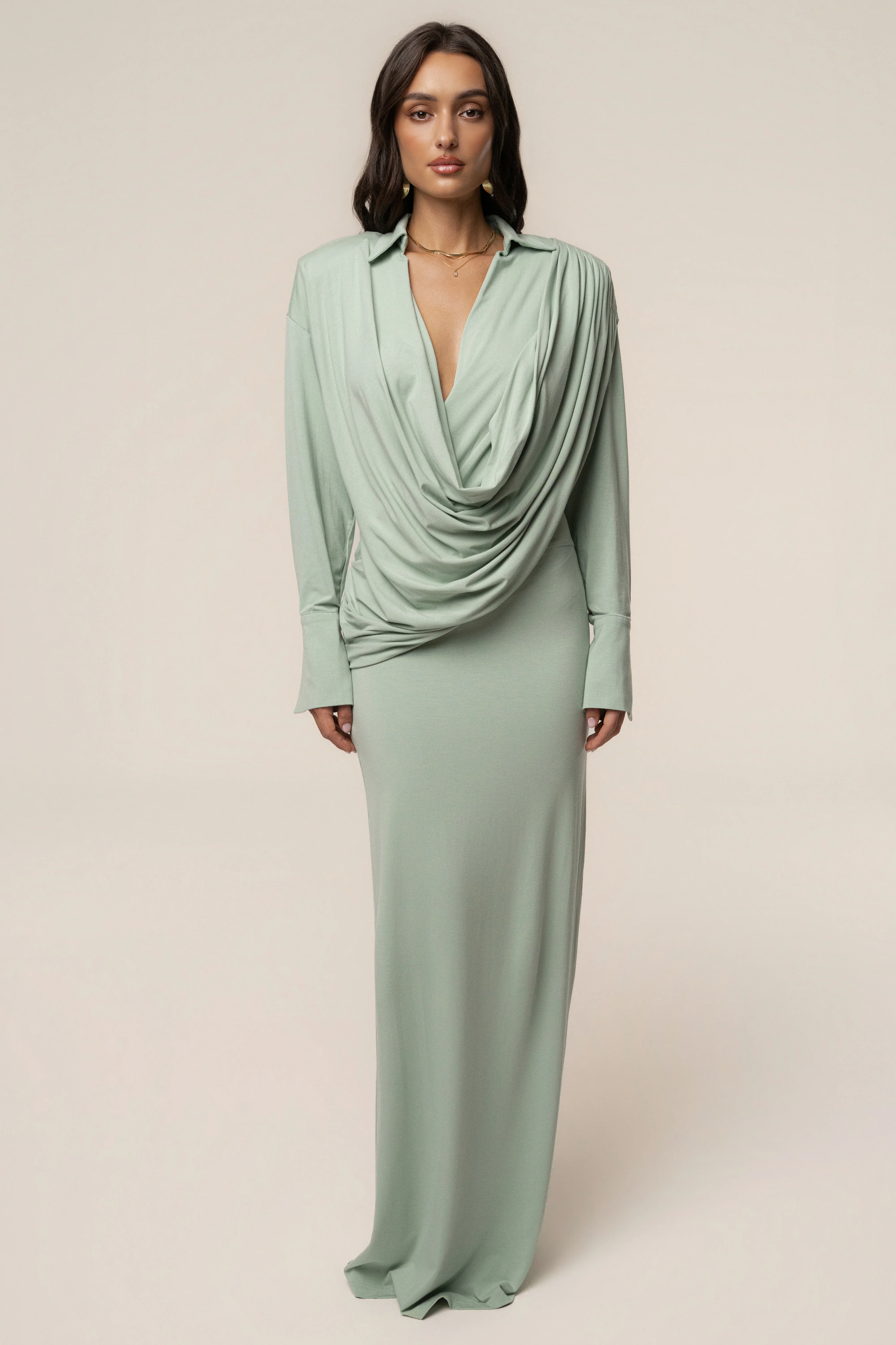 Mint Poise Draped Maxi Dress