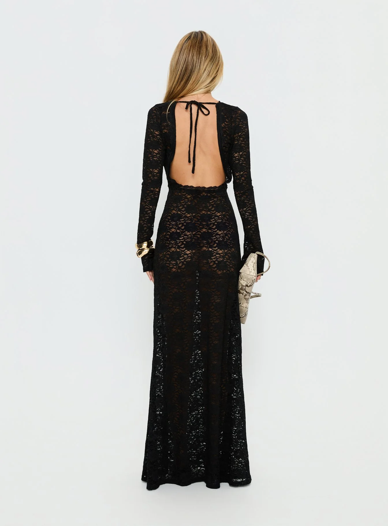 Delwyn Lace Backless Maxi Dress Black
