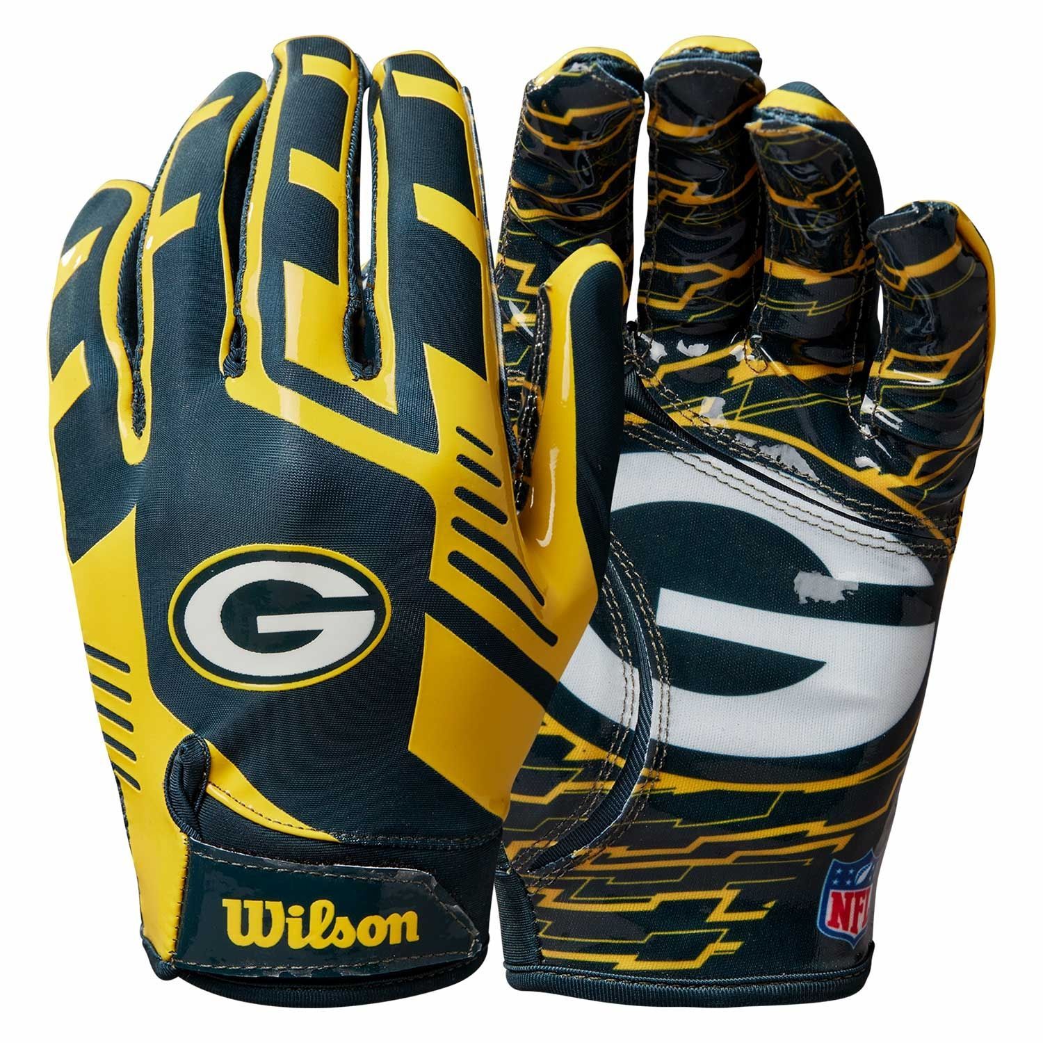 Green Bay Packers Wilson Youth Stretch-Fit NFL Receivers Gloves (KIDS)