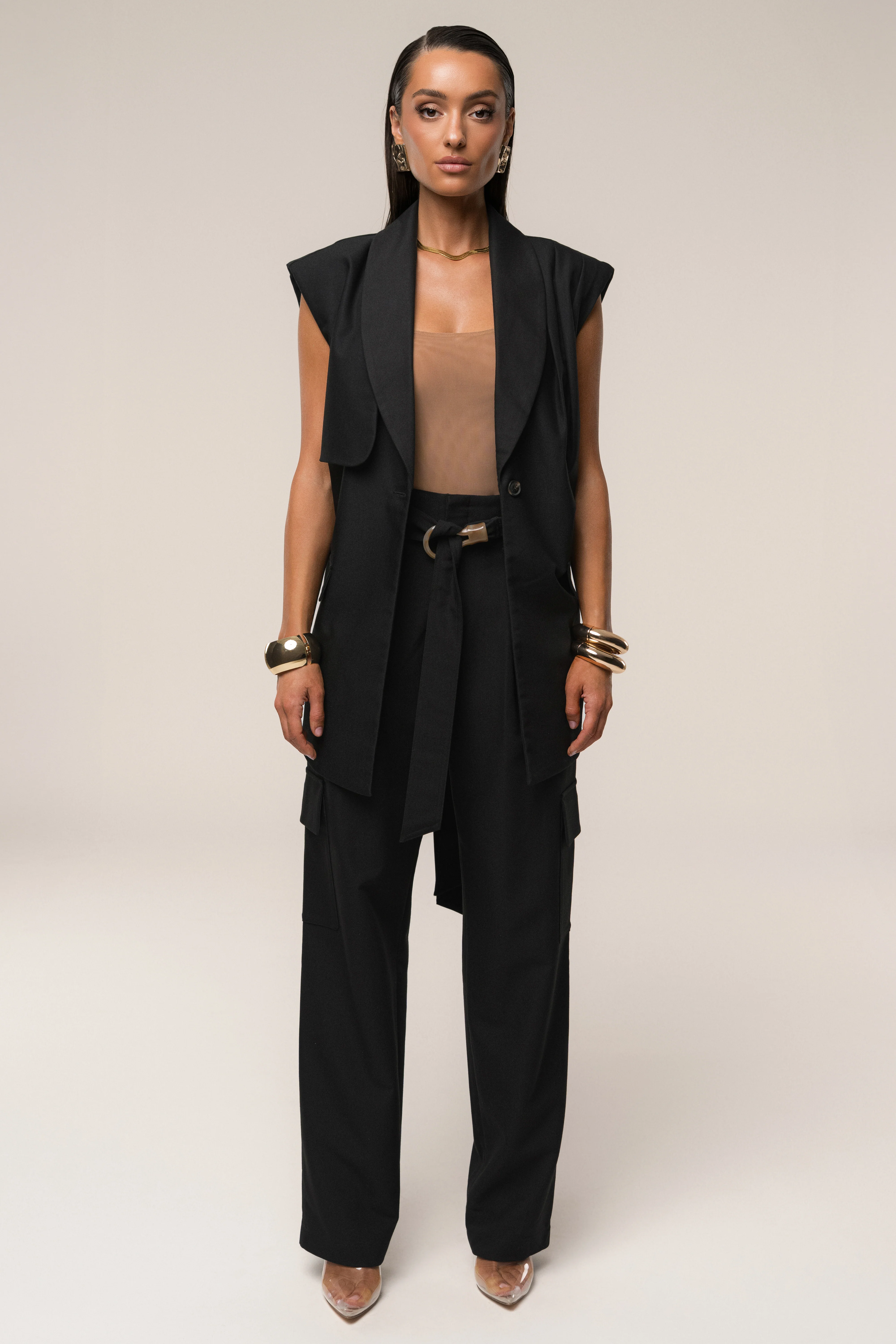 Black Alexis Belted Cargo Pants