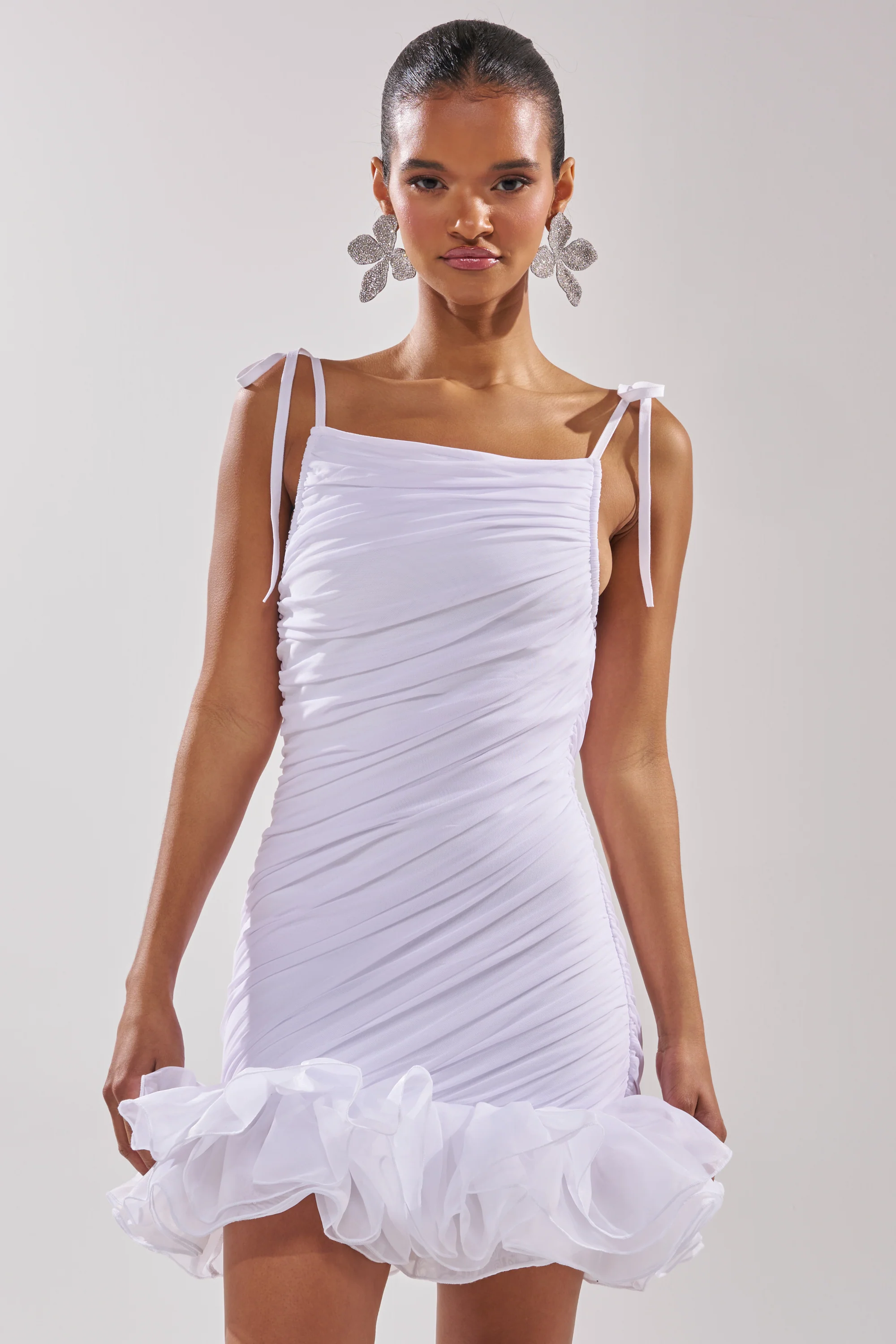 Princess Peplum Mini Dress In White