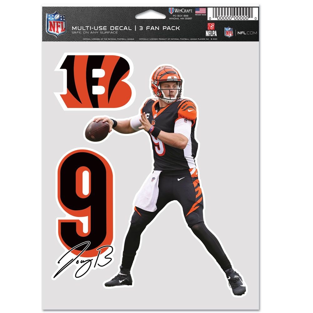 Joe Burrow #9 Cincinnati Bengals Player NFL Decals Set (3 Pcs.)