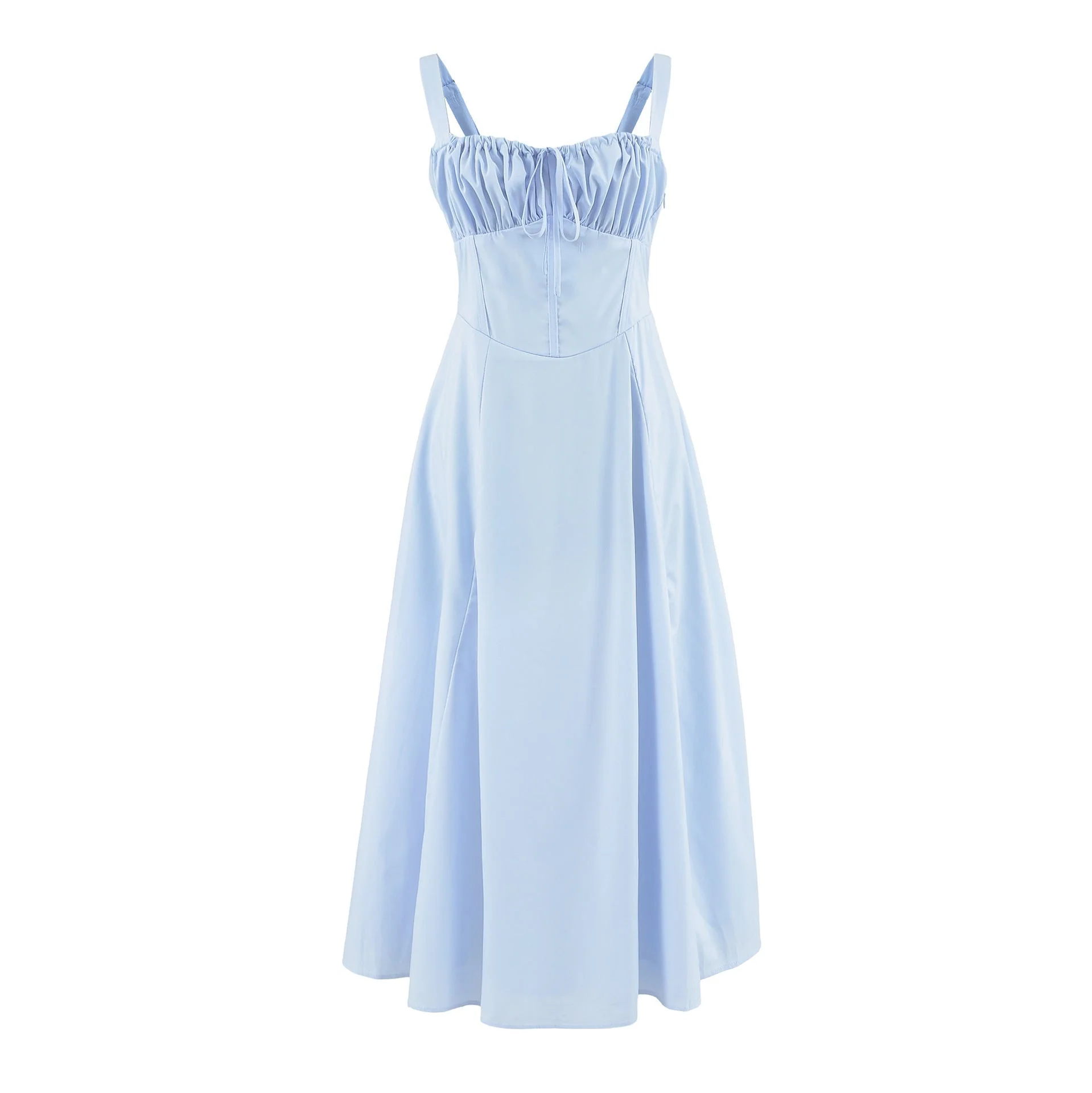 Tie Front Pink A-line Long Dress