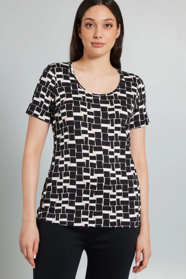 Printed jersey T-shirt - BLACK WHITE PINK