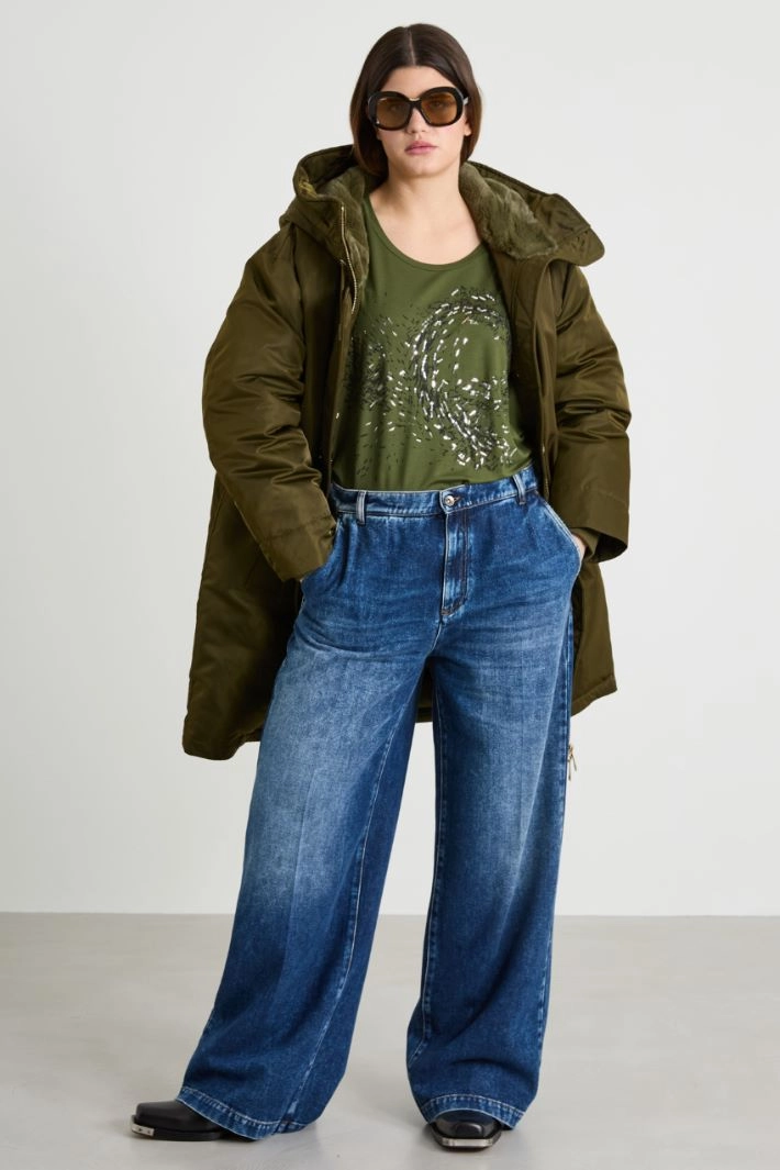 Jersey T-shirt with embroidery - KHKAI GREEN