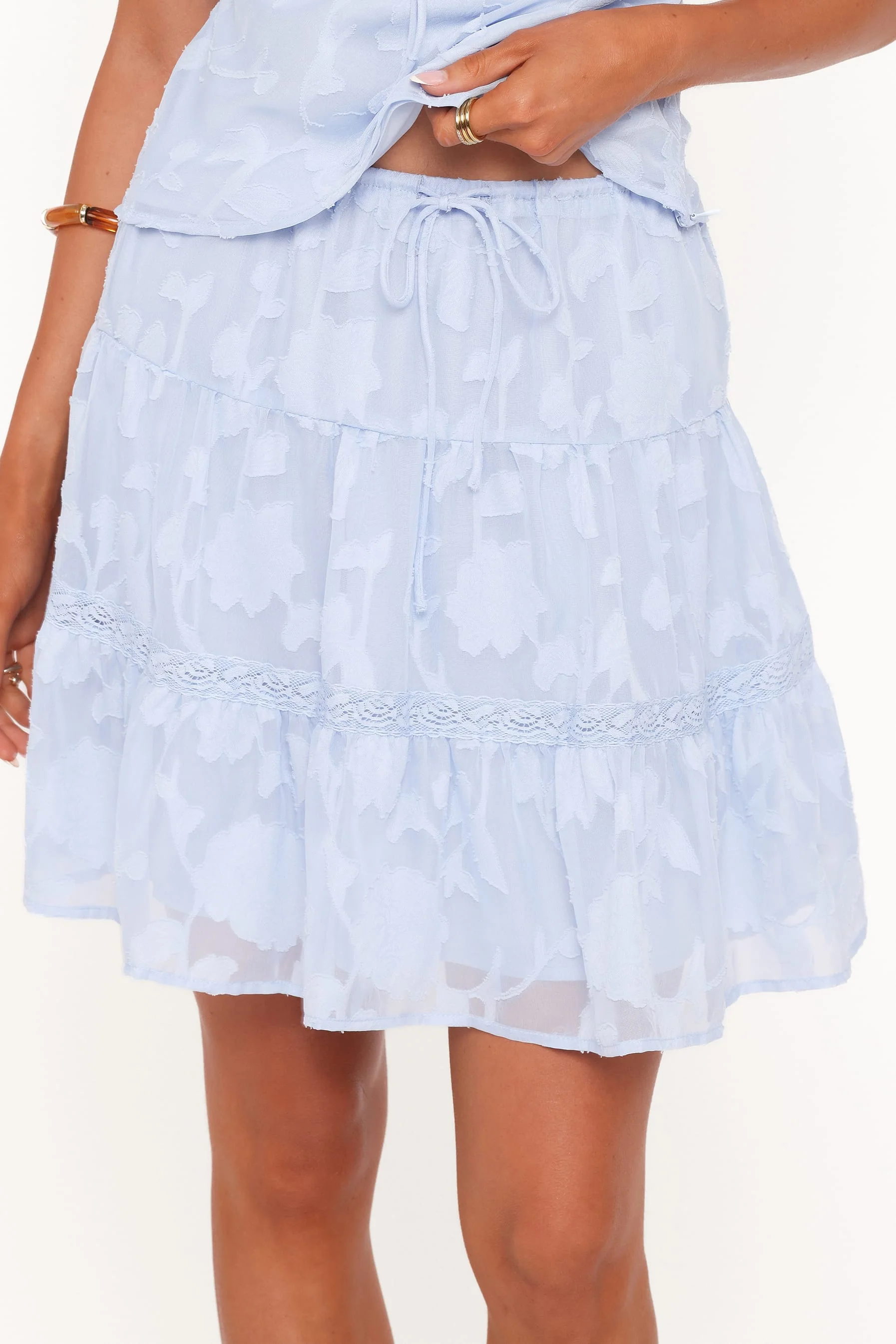 Clodagh Textured Tiered Mini Skirt - Powder Blue