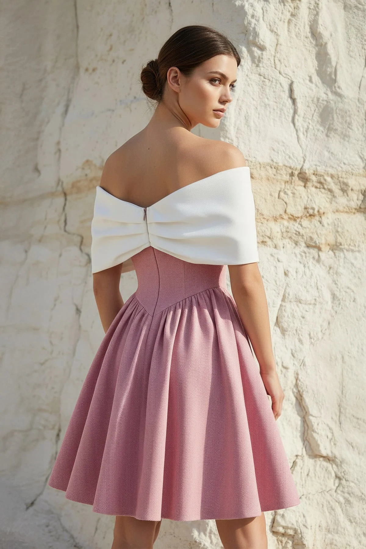 A-Line Mini Dress With Bow Cape in Pink