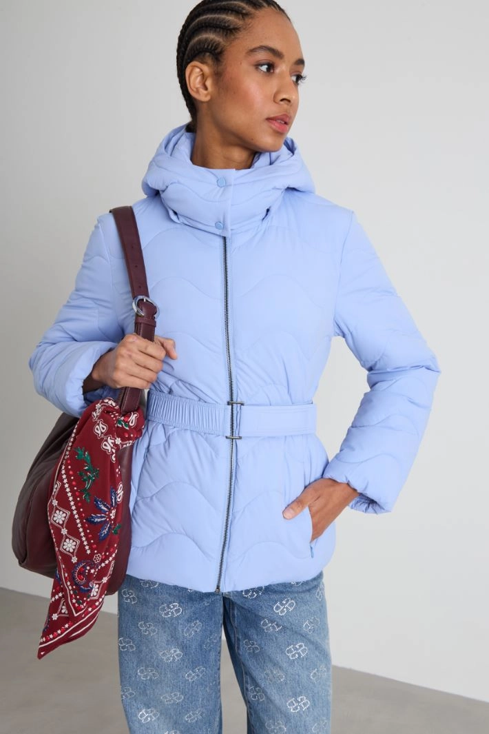 Belted padded jacket - LIGHT BLUE
