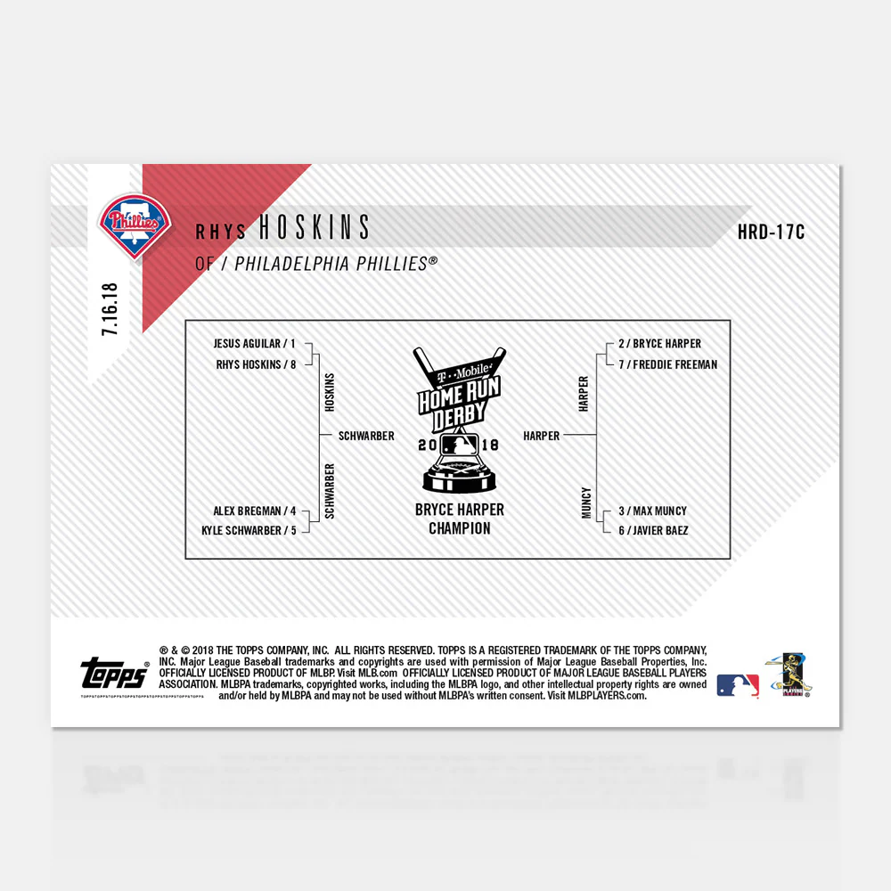 2018 T-Mobile Home Run Derby Sock Relic # to 10 - Rhys Hoskins - MLB TOPPS NOW®