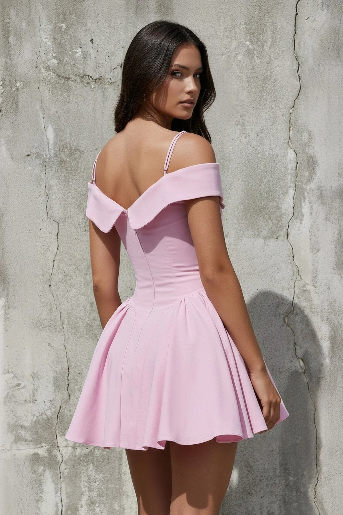 Off The Shoulder A-Line Mini Dress in Pink