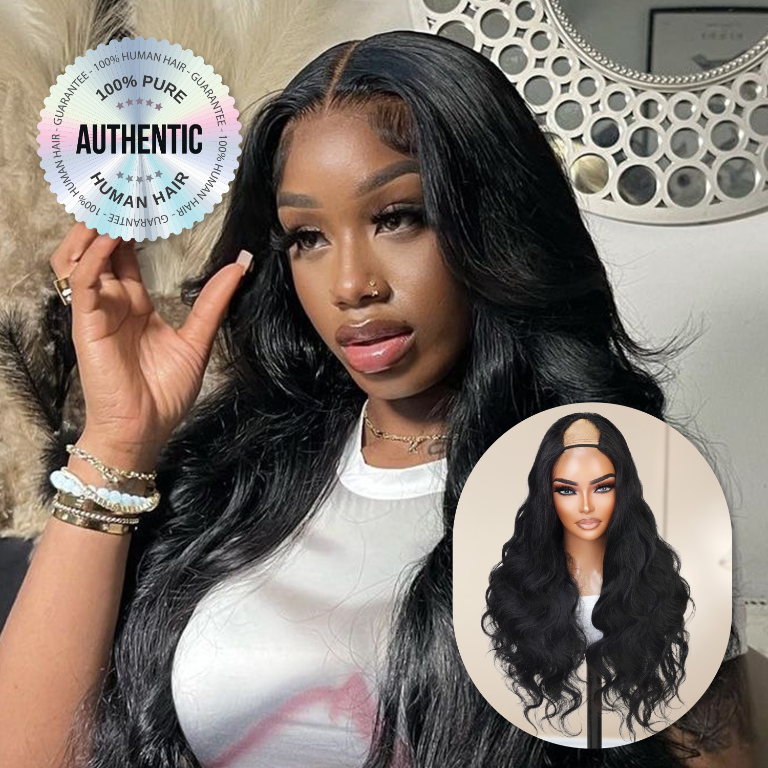 Diva Queen 100% Virgin Human Hair V-Part Clip Wig Body Wave Natural 24