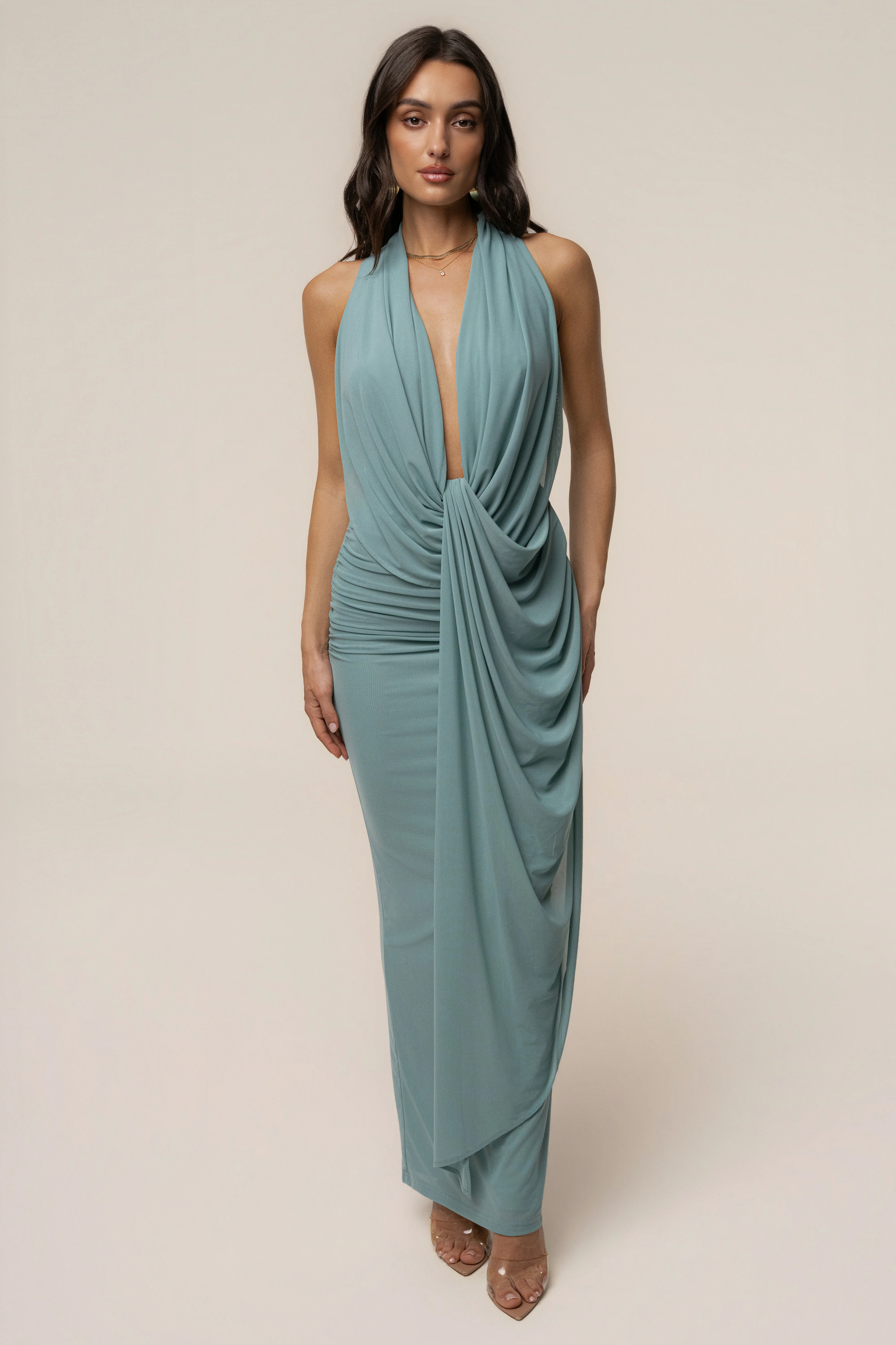 Teal Alaina Plunge Maxi Dress