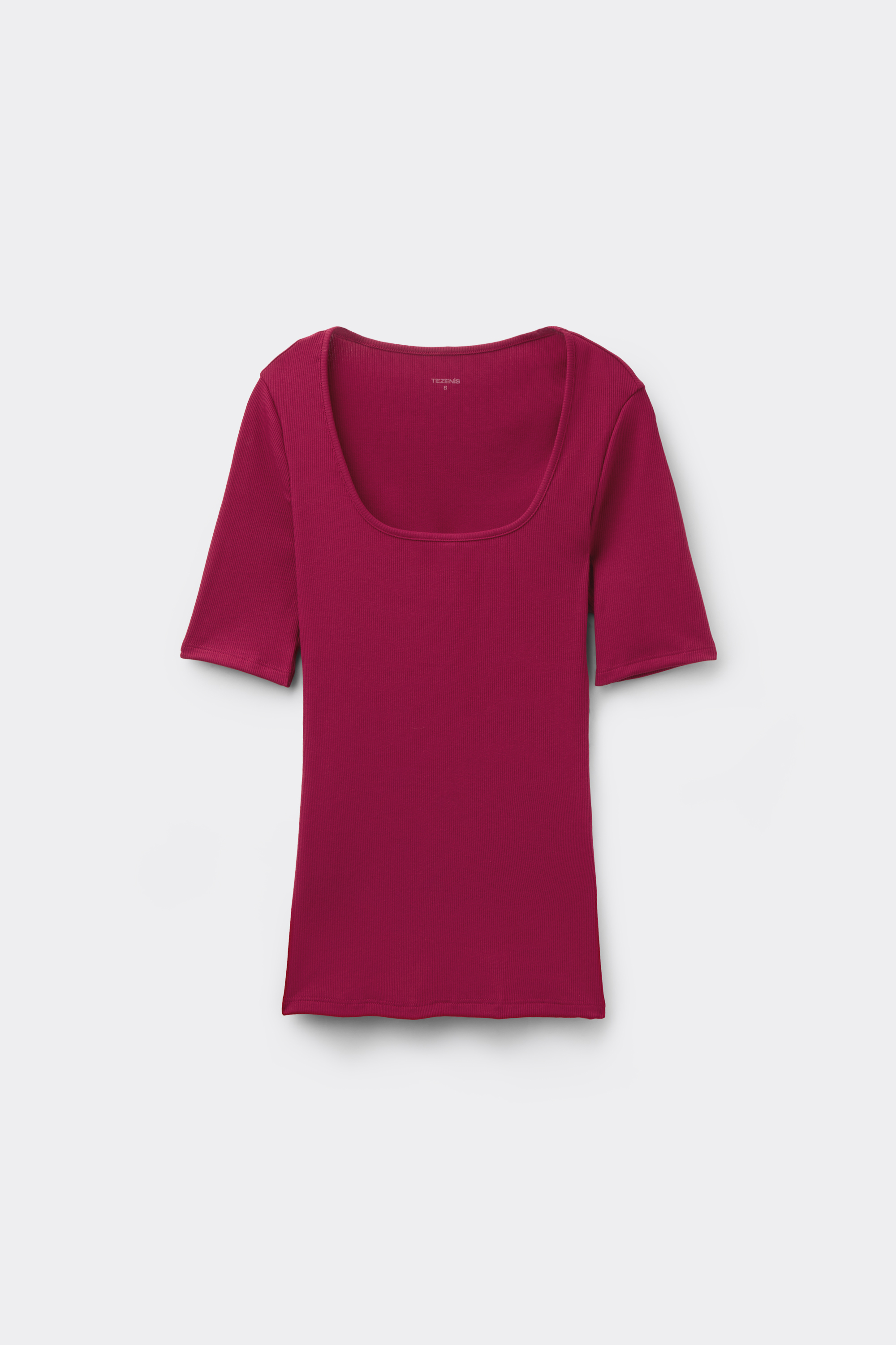 Short Sleeved Square Neck Ribbed Cotton T-shirt