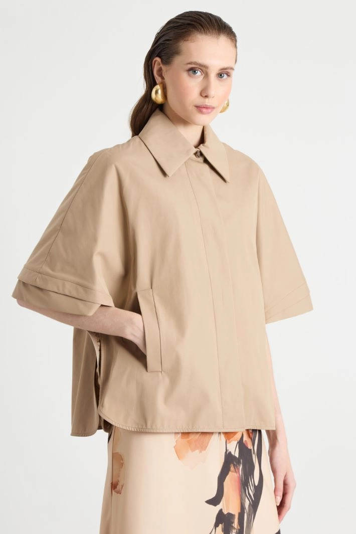 Water-repellent gabardine cape - CAMEL