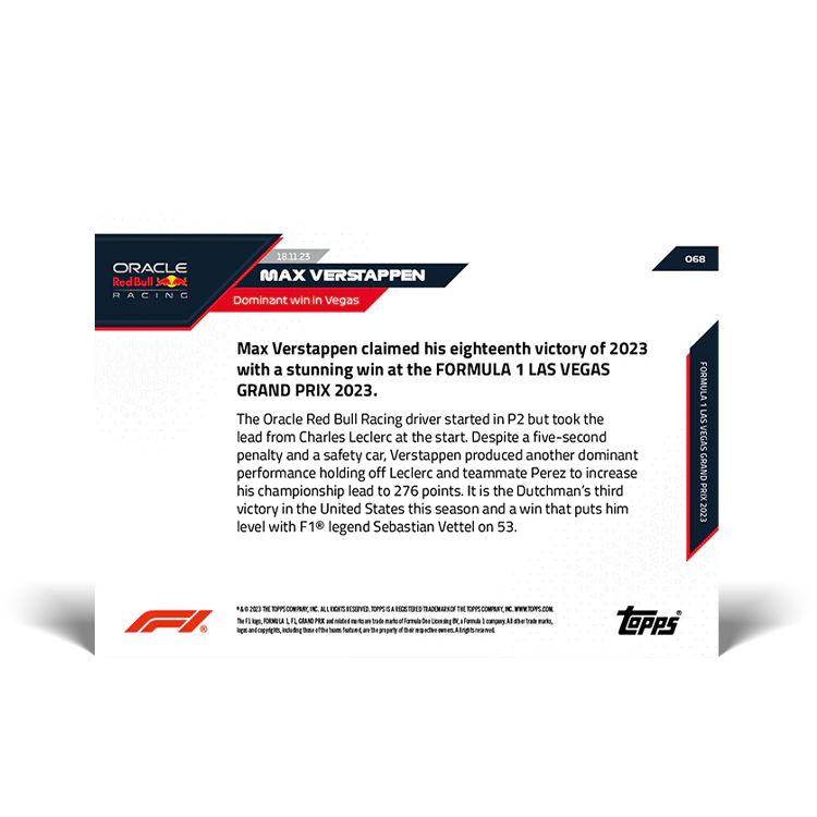 Topps UK - Max Verstappen - Dominant win in Vegas - F1 TOPPS NOW® Card #68