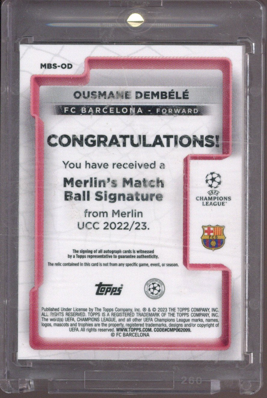 2022-23 Topps Merlin Chrome UCC Ousmane Dembele Auto Patch Match Ball Signature