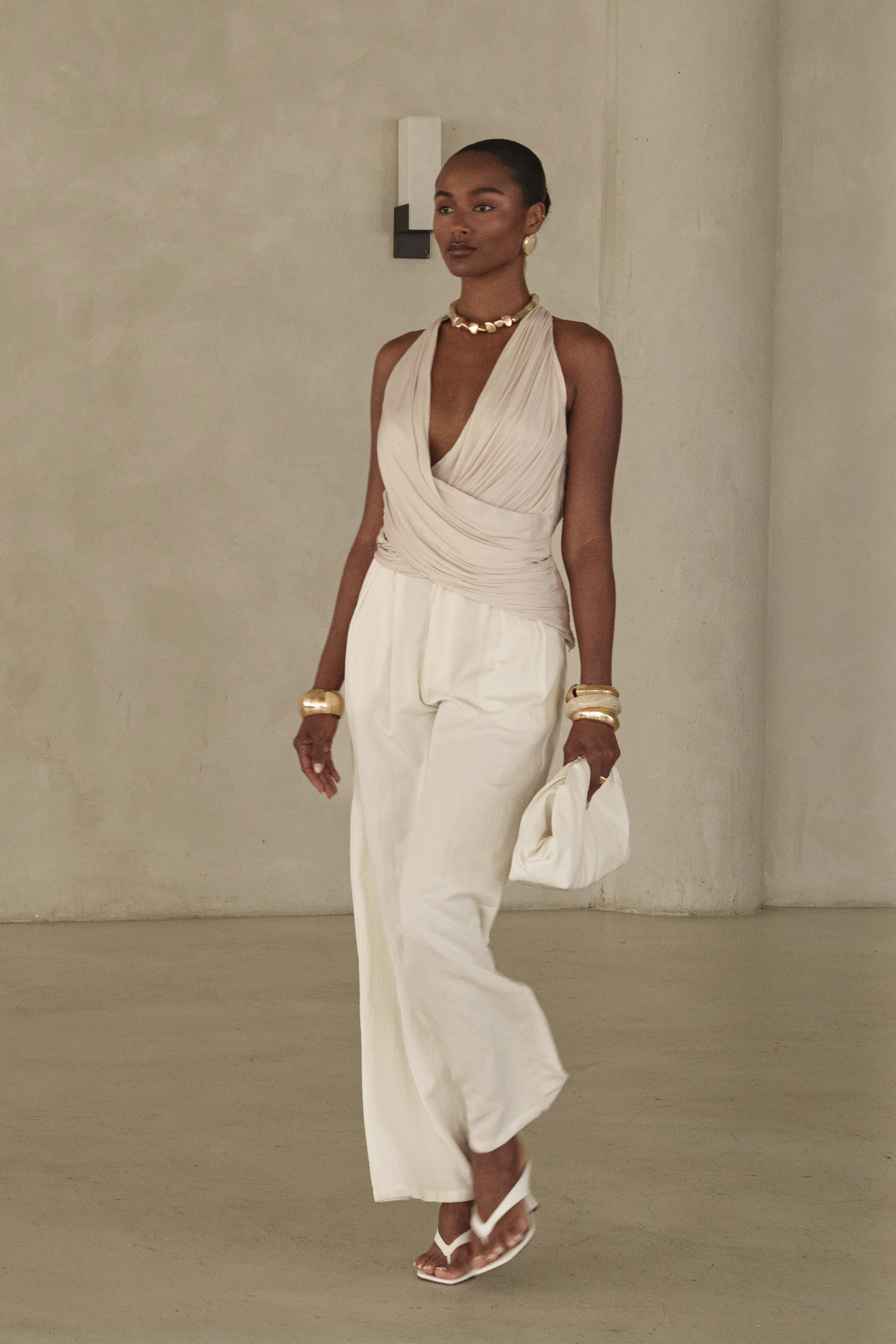 Beige Villa Draped Halter Top