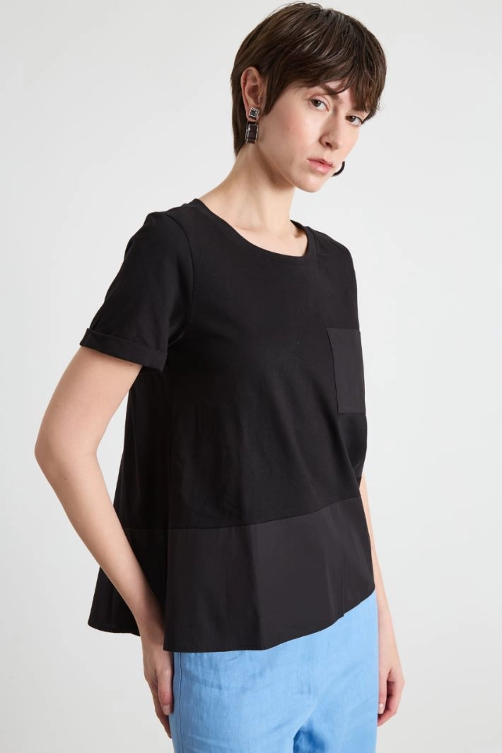 Flounced T-shirt - BLACK