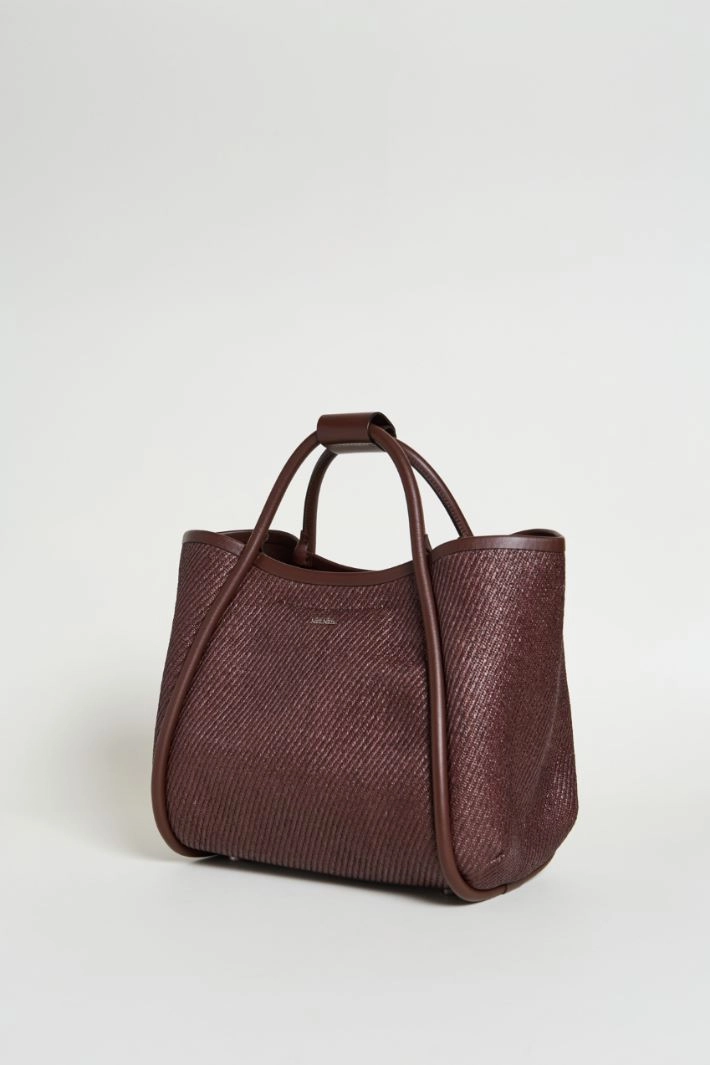 Raffia-effect fabric bag - DARK BROWN