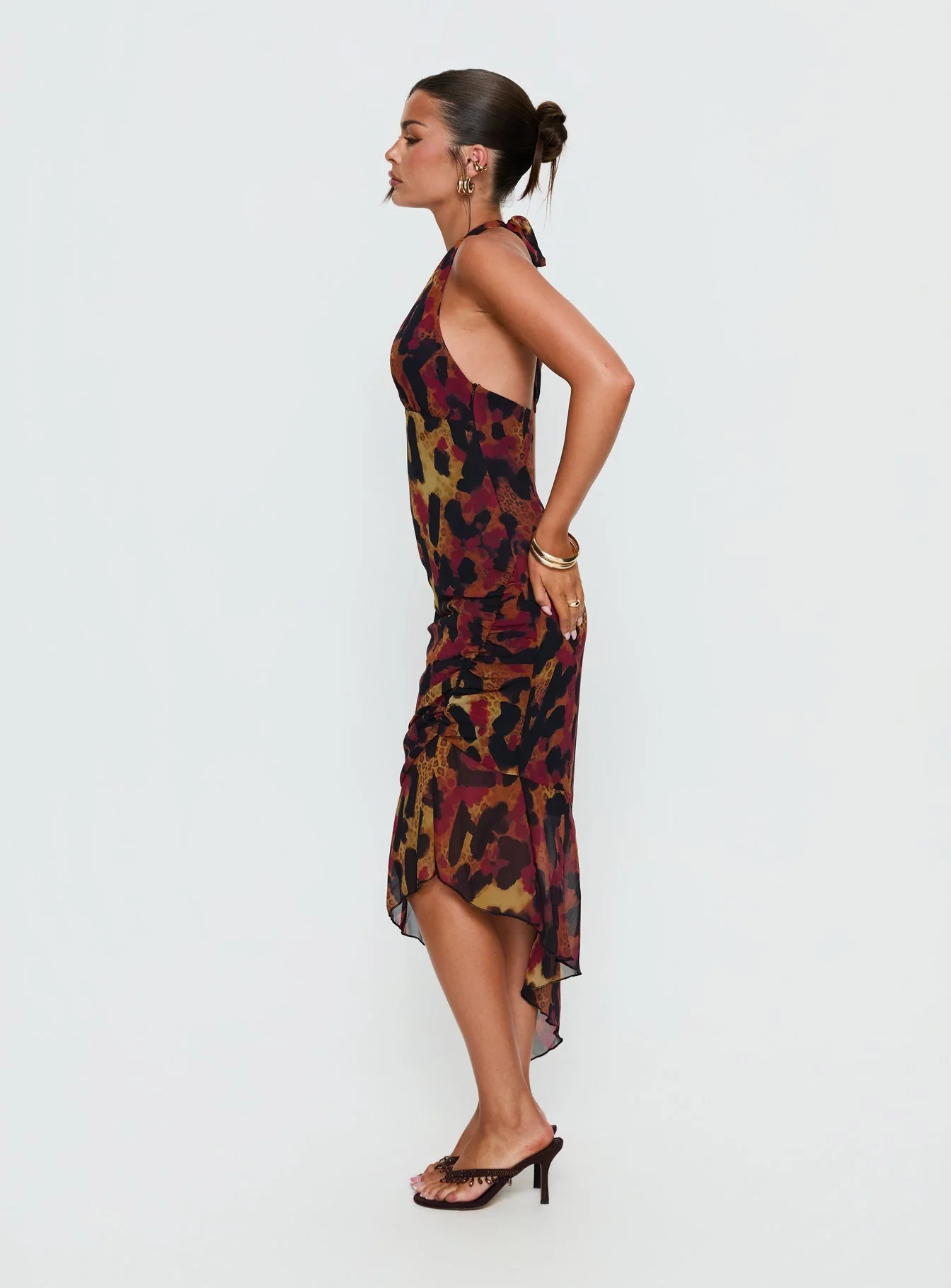 Katriona Halter Asymmetrical Maxi Dress Leopard Multi