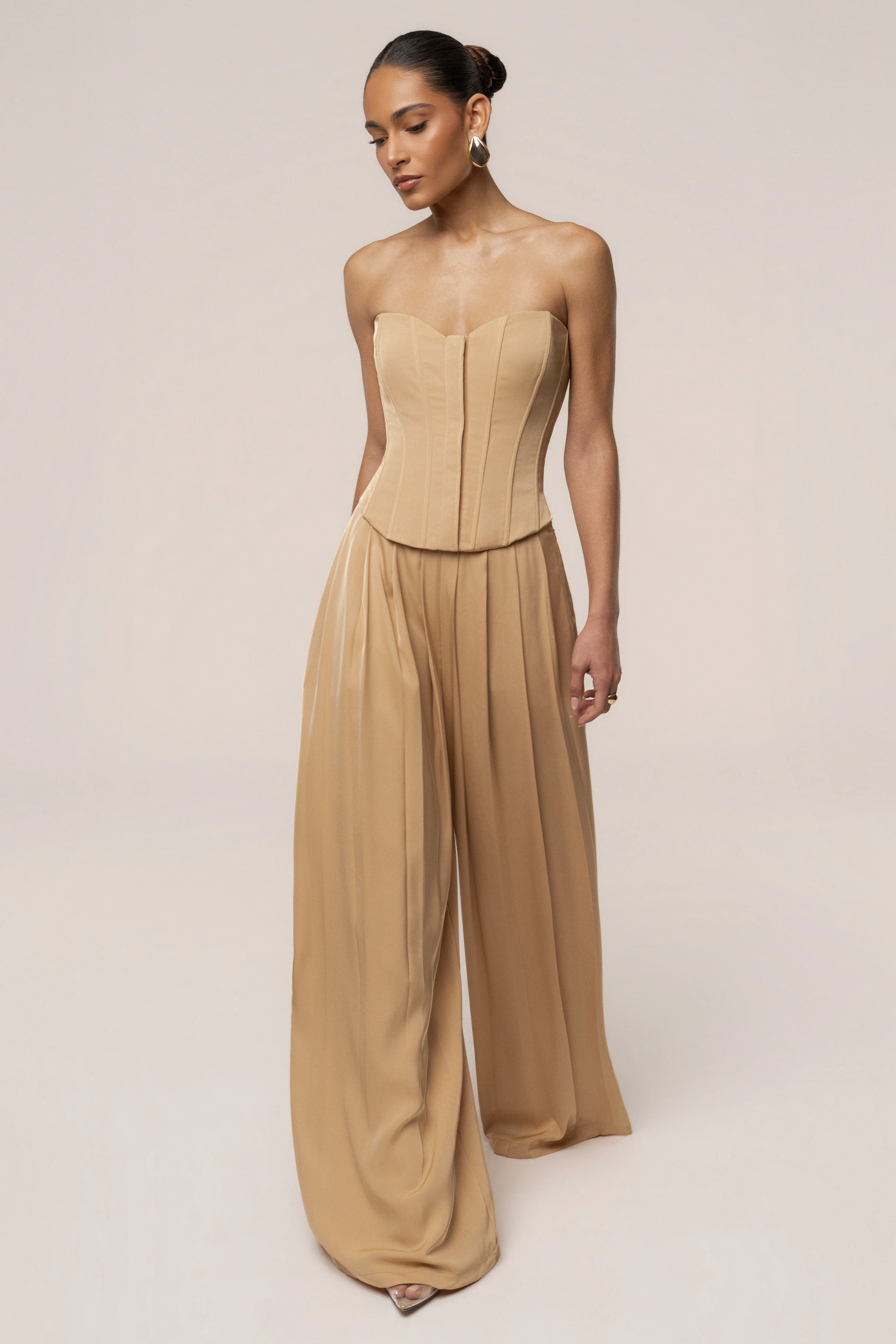 Beige Viv Satin Bustier Top