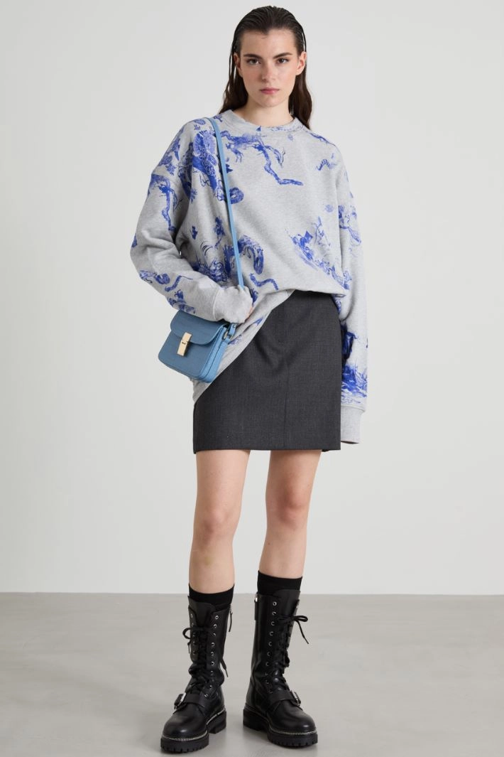 Gabardine wool mini-skirt - ANTHRACITE