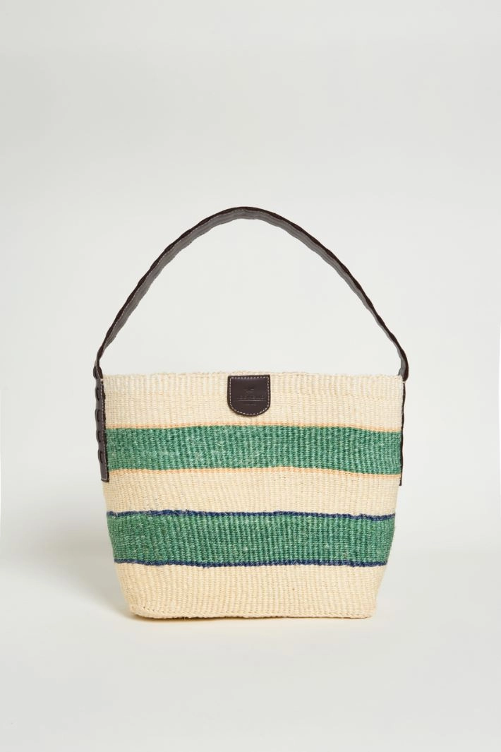 Natural rope and leather bucket bag - GREEN WHITE