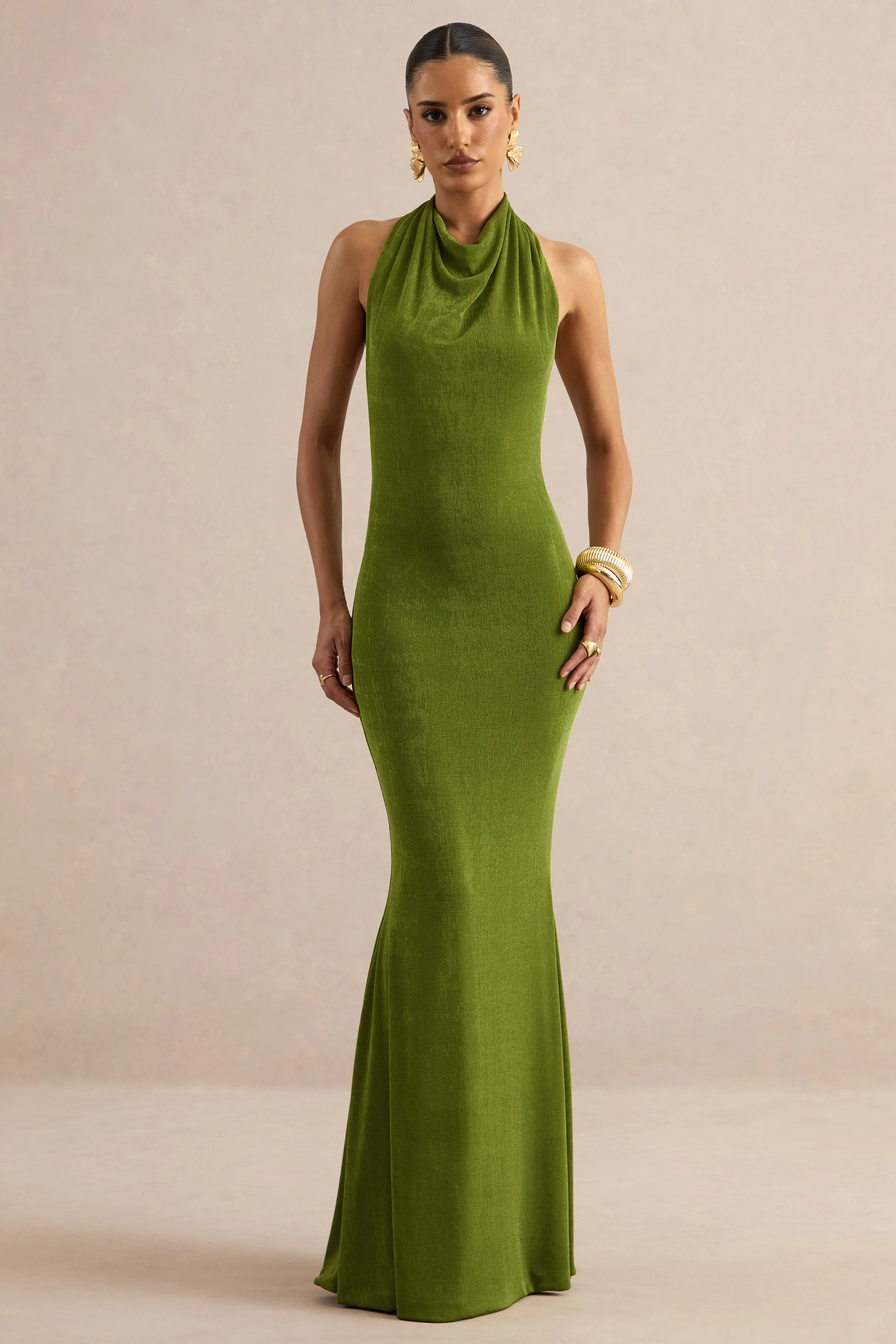 Ariosa | Lime High-Neck Maxi Dress With Open Back