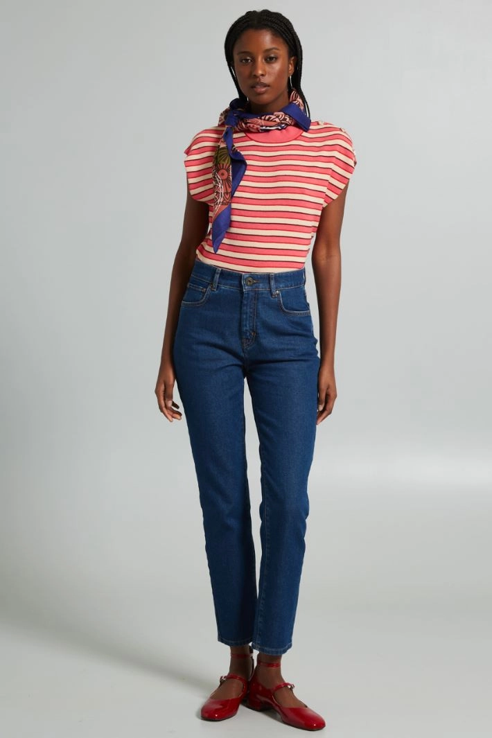 High waisted slim-fit jeans - DENIM BLUE