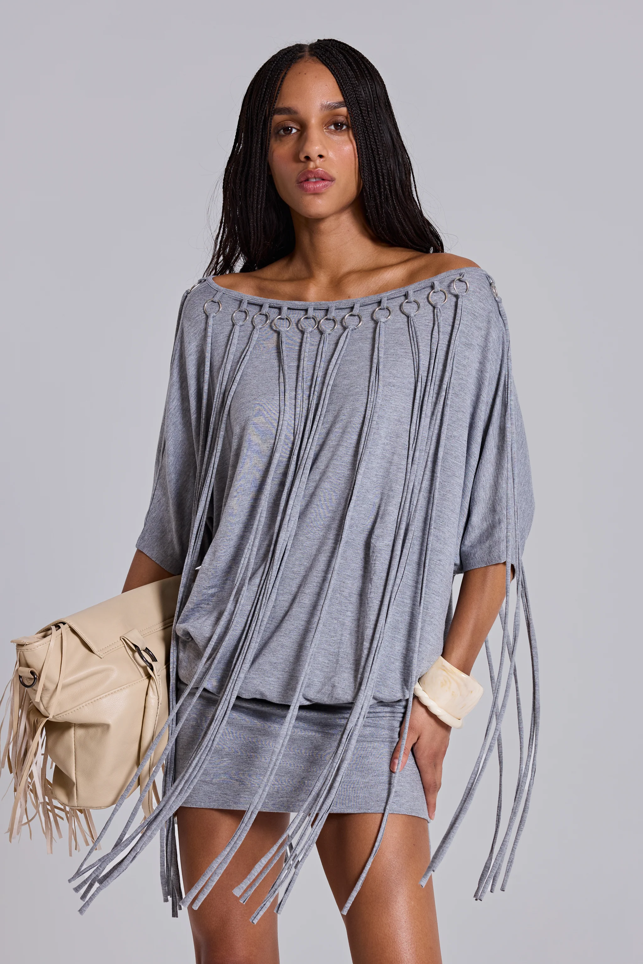 Ophidian Fringe Jersey Mini Dress