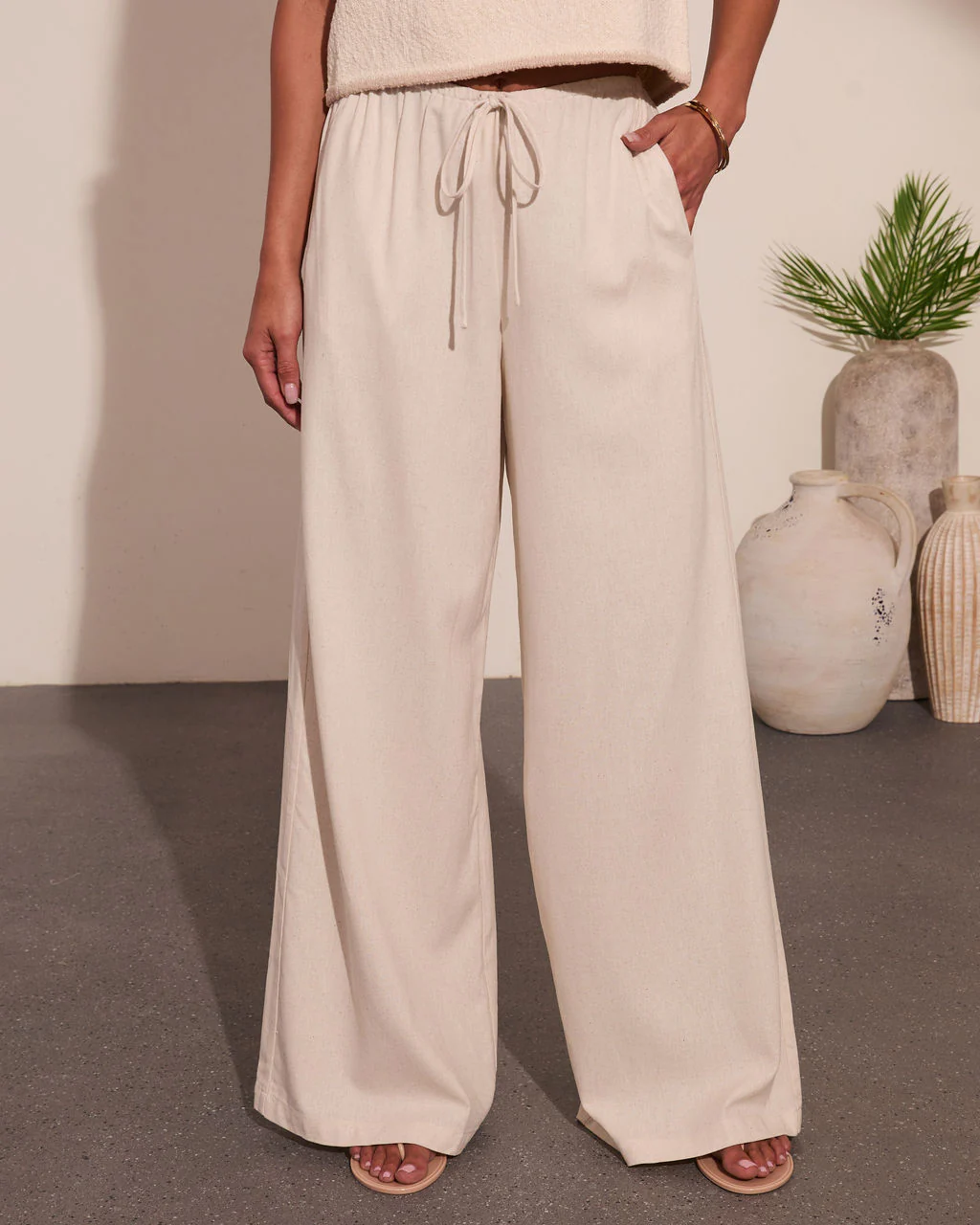 Loriela Drawstring Wide Leg Linen Blend Pants