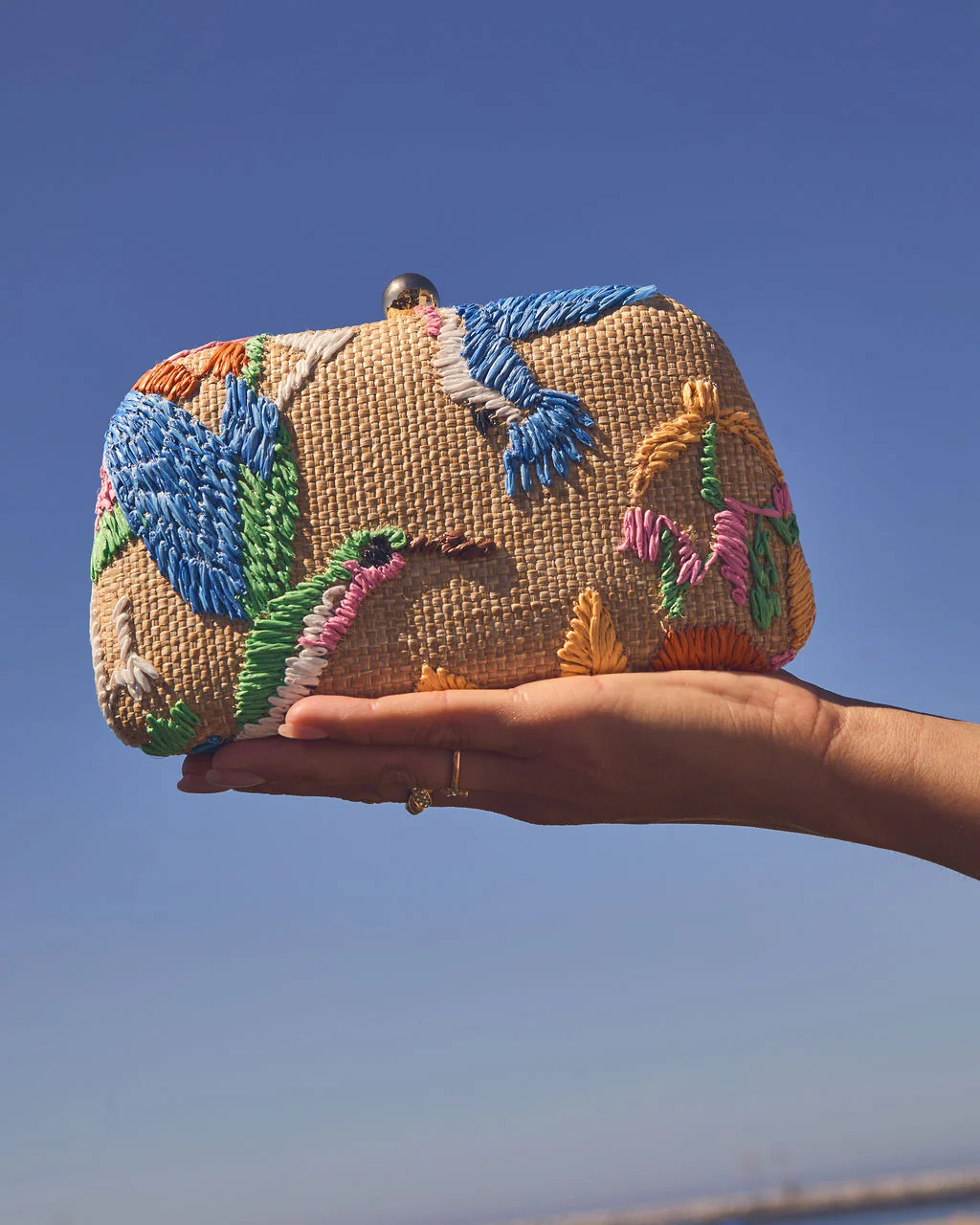 Island Charm Embroidered Tropical Clutch