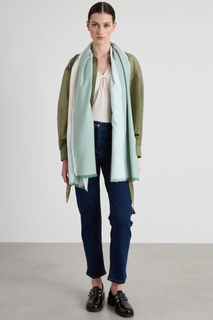 Striped viscose stole - LIGHT GREEN