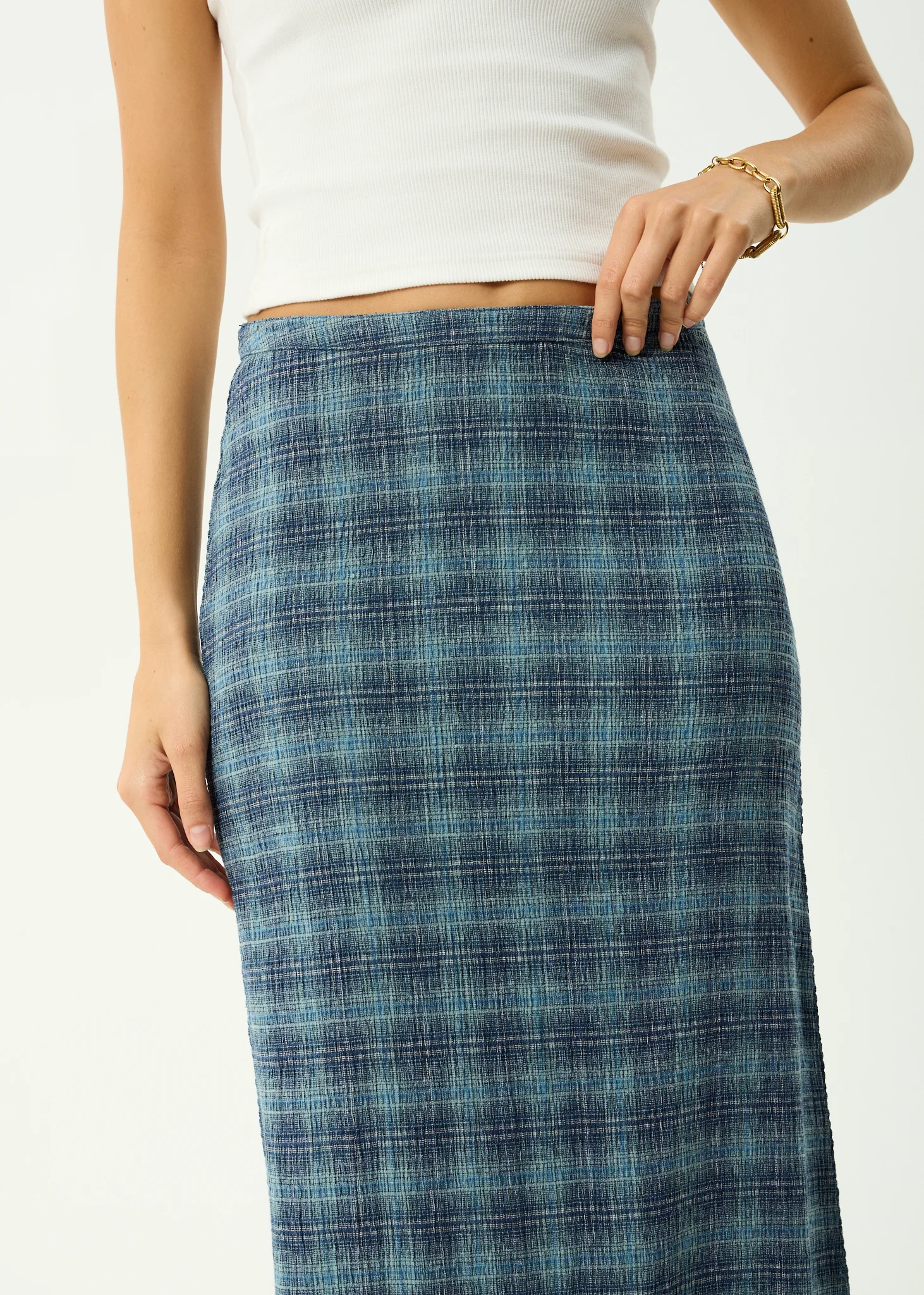 AFENDS Womens Lita - Seersucker Maxi Skirt - Position Navy Check