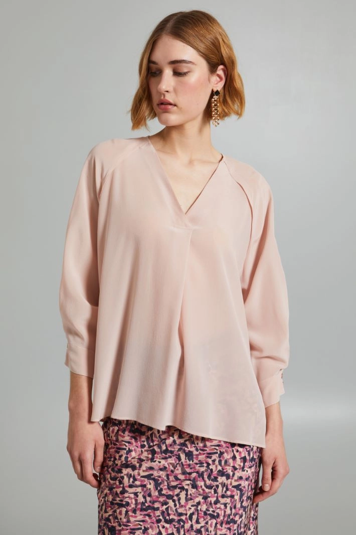 Blouse with flat pleat - POWDER PINK