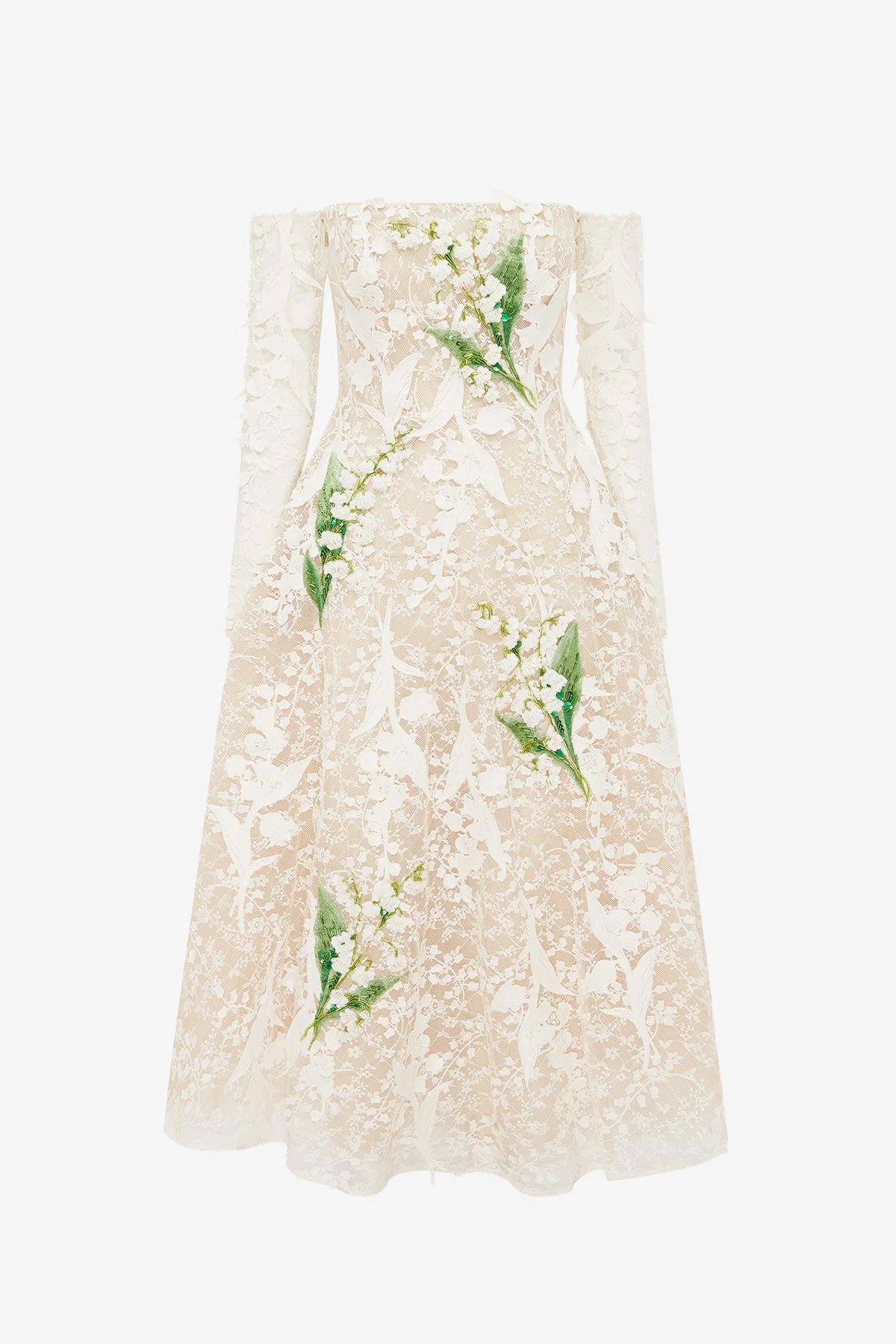Ana Off-Shoulder Embellished Lace Bustier Midi Dress - Snow Meadow