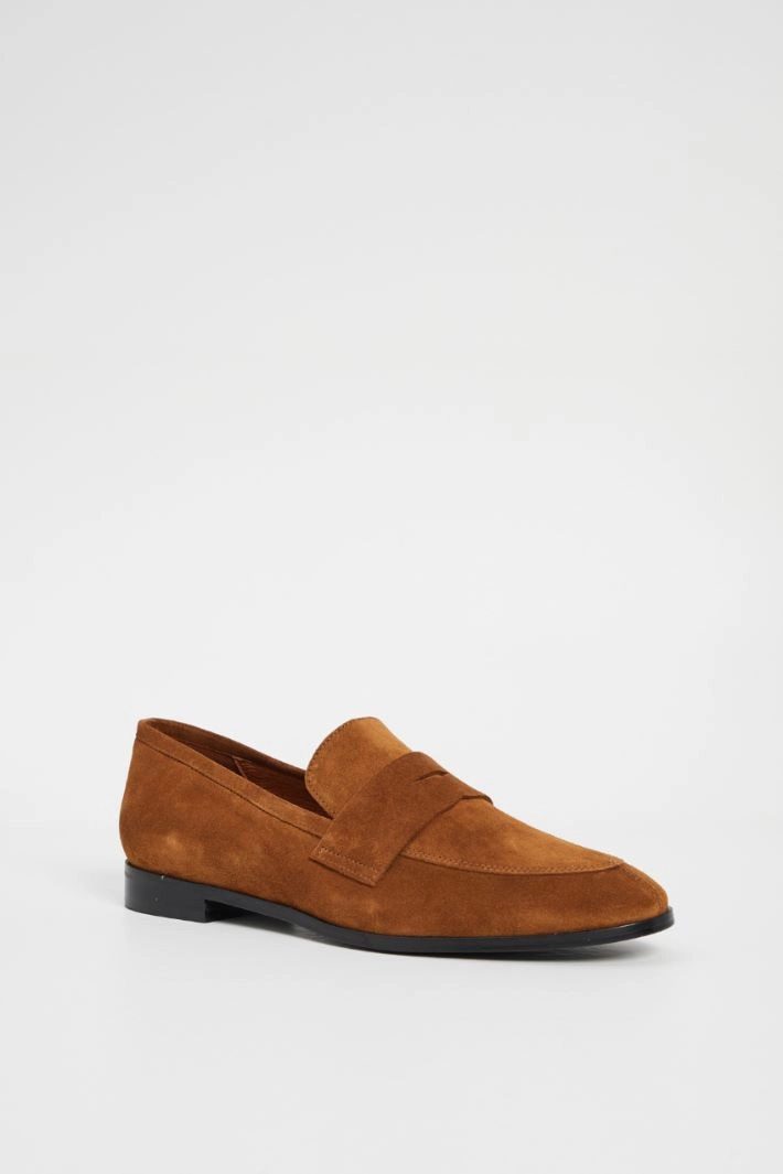Velvet-effect moccasins - LEATHER